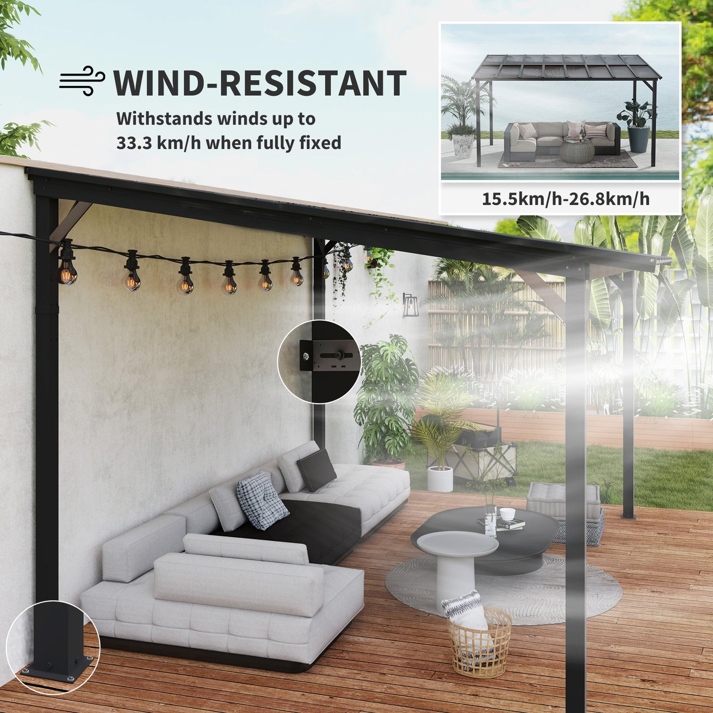10' x 14' Outdoor Pergola with UPF 50+ and Waterproof Polycarbonate Roof, Wall-Mounted / Free Standing Hardtop Gazebo, Wind-resistant for Patio Deck Backyard, Dark Grey