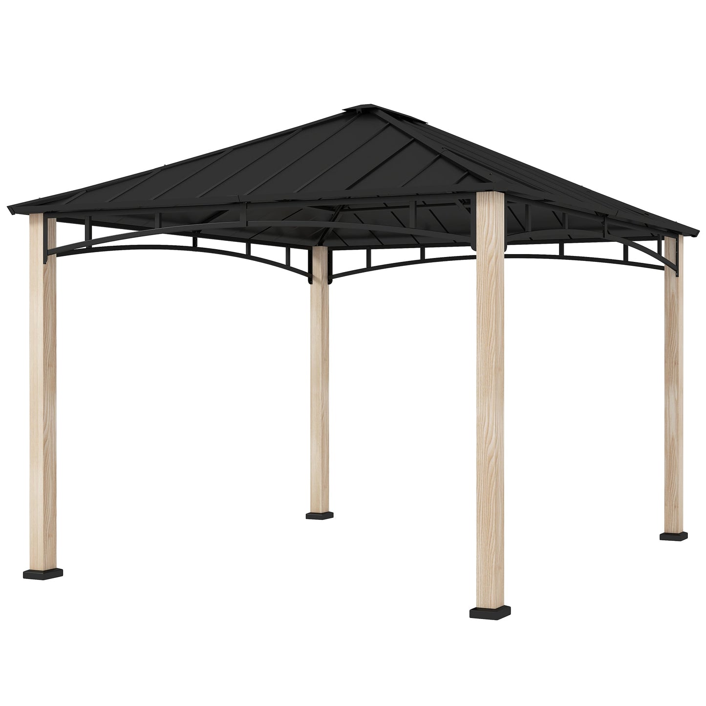 10' x 12' Hardtop Gazebo Canopy with Galvanized Metal Roof and Wood Grain Frame, Permanent Outdoor Gazebo with Ceiling Hook for Patio, Garden, Backyard, Lawn, Deck