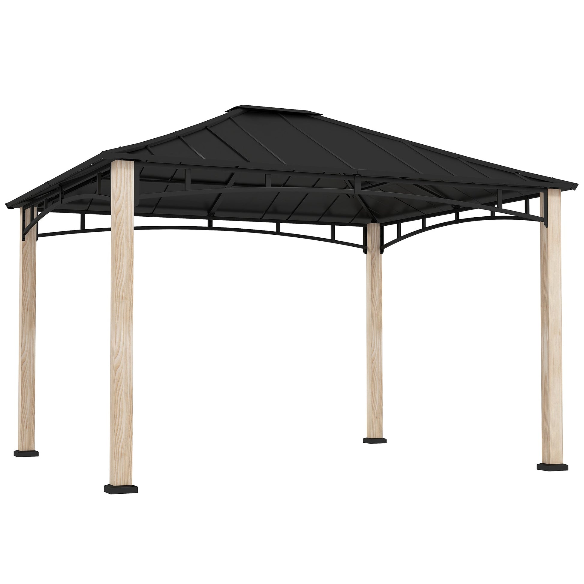 10' x 12' Hardtop Gazebo Canopy with Galvanized Metal Roof and Wood Grain Frame, Permanent Outdoor Gazebo with Ceiling Hook for Patio, Garden, Backyard, Lawn, Deck