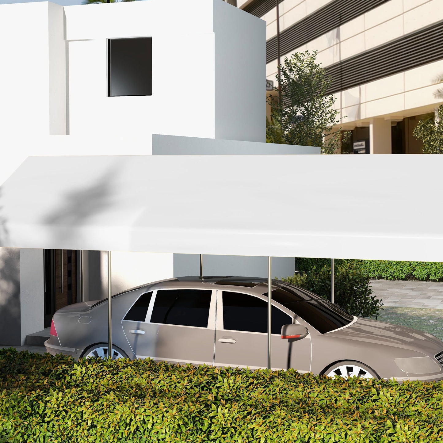 10 x 20 ft Carport Replacement Canopy, UV Resistant Garage Car Cover with Ball Bungee Cords, White, (Only Cover)