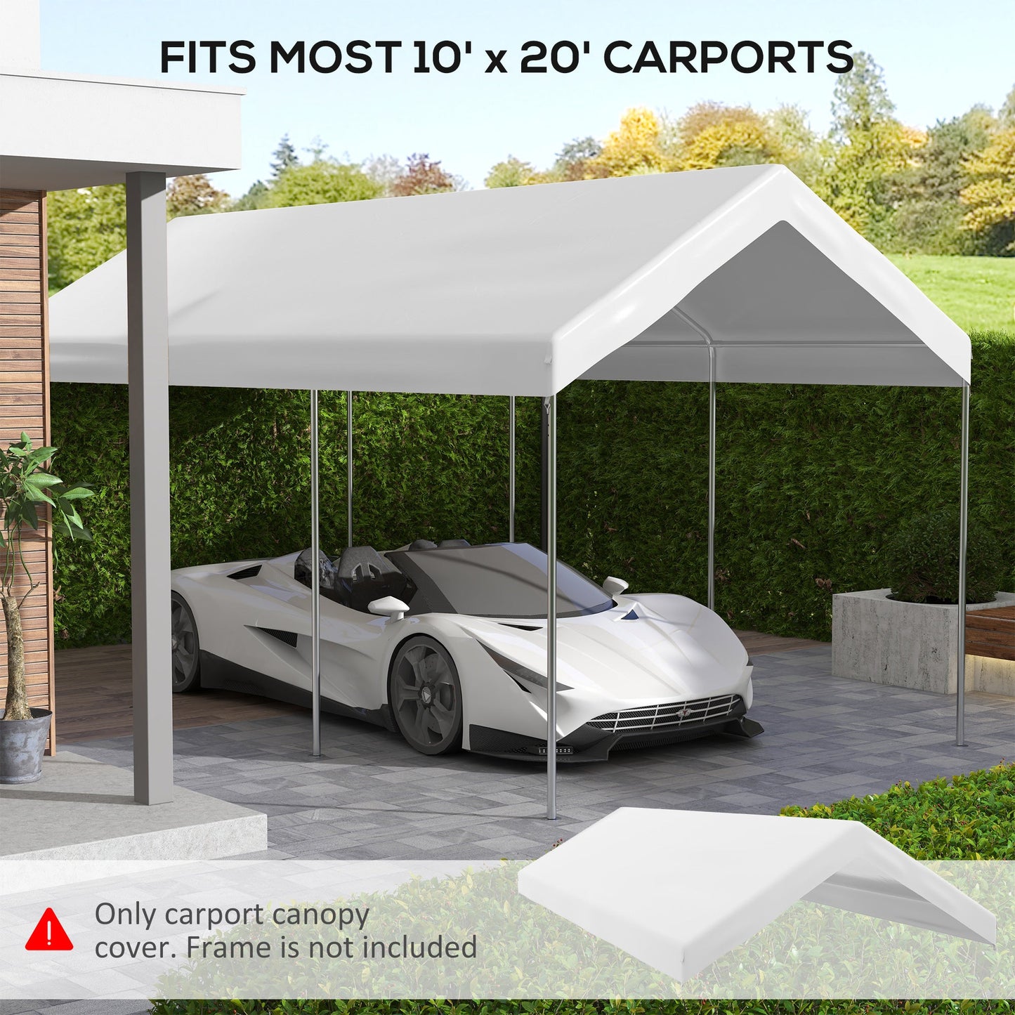 10 x 20 ft Carport Replacement Canopy, UV Resistant Garage Car Cover with Ball Bungee Cords, White, (Only Cover)