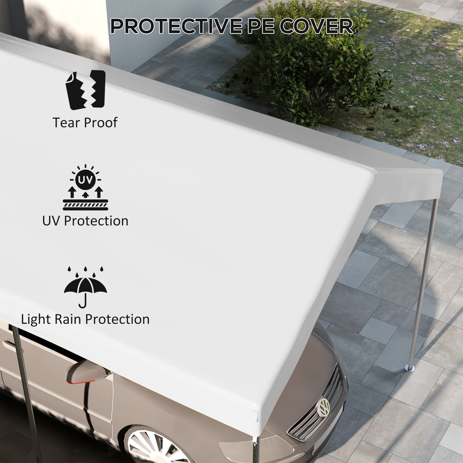 10 x 20 ft Carport Replacement Canopy, UV Resistant Garage Car Cover with Ball Bungee Cords, White, (Only Cover)
