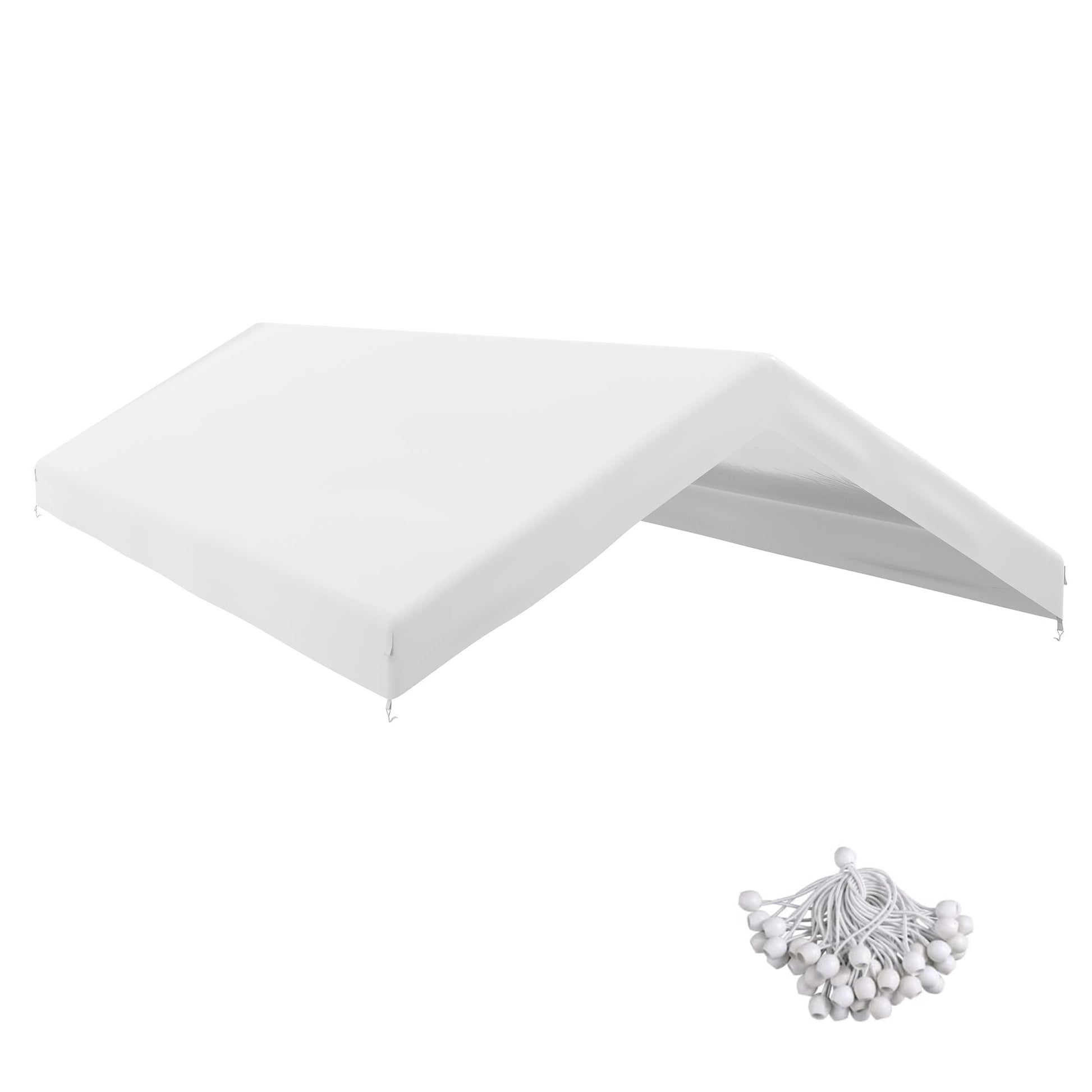10 x 20 ft Carport Replacement Canopy, UV Resistant Garage Car Cover with Ball Bungee Cords, White, (Only Cover)