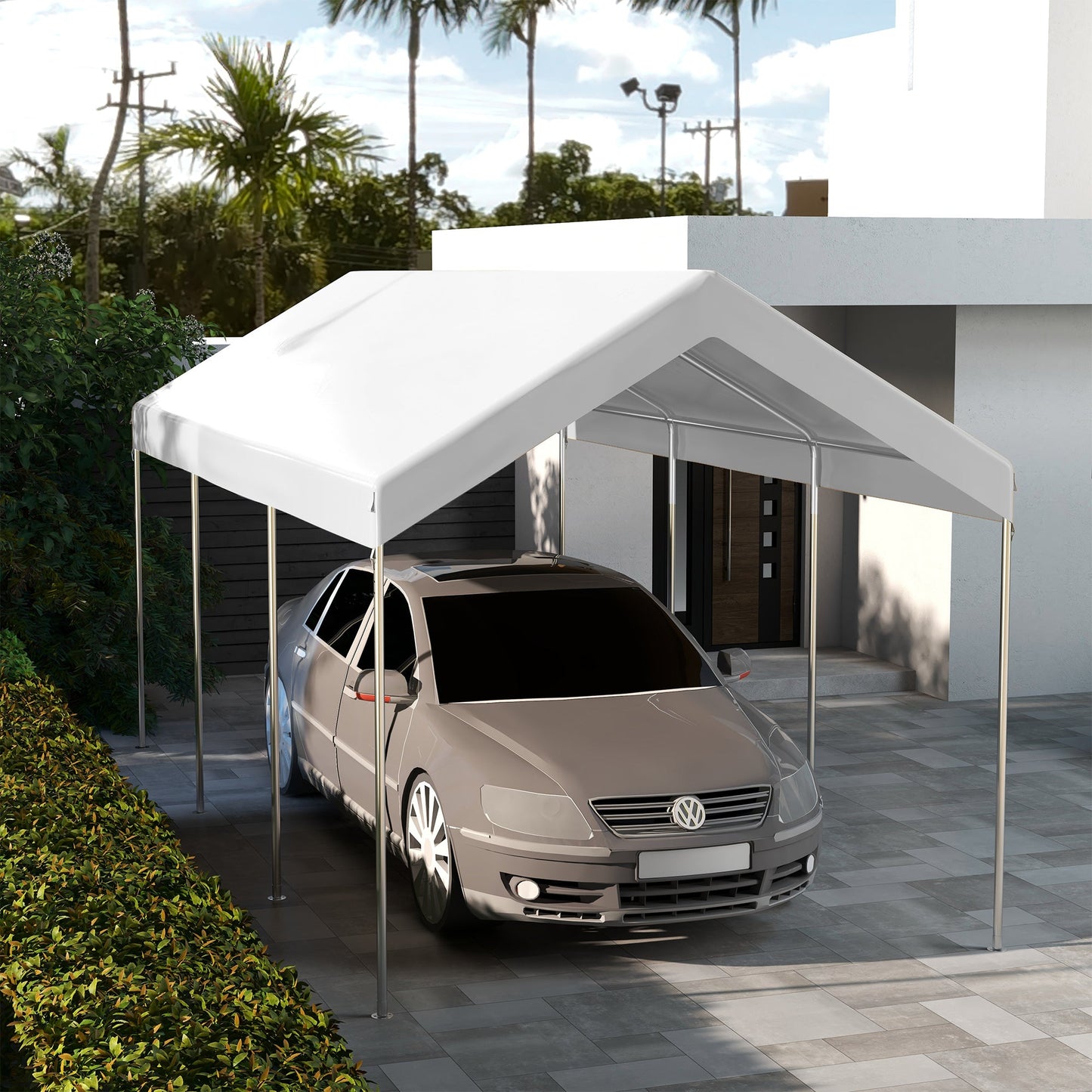 10 x 20 ft Carport Replacement Canopy, UV Resistant Garage Car Cover with Ball Bungee Cords, White, (Only Cover)