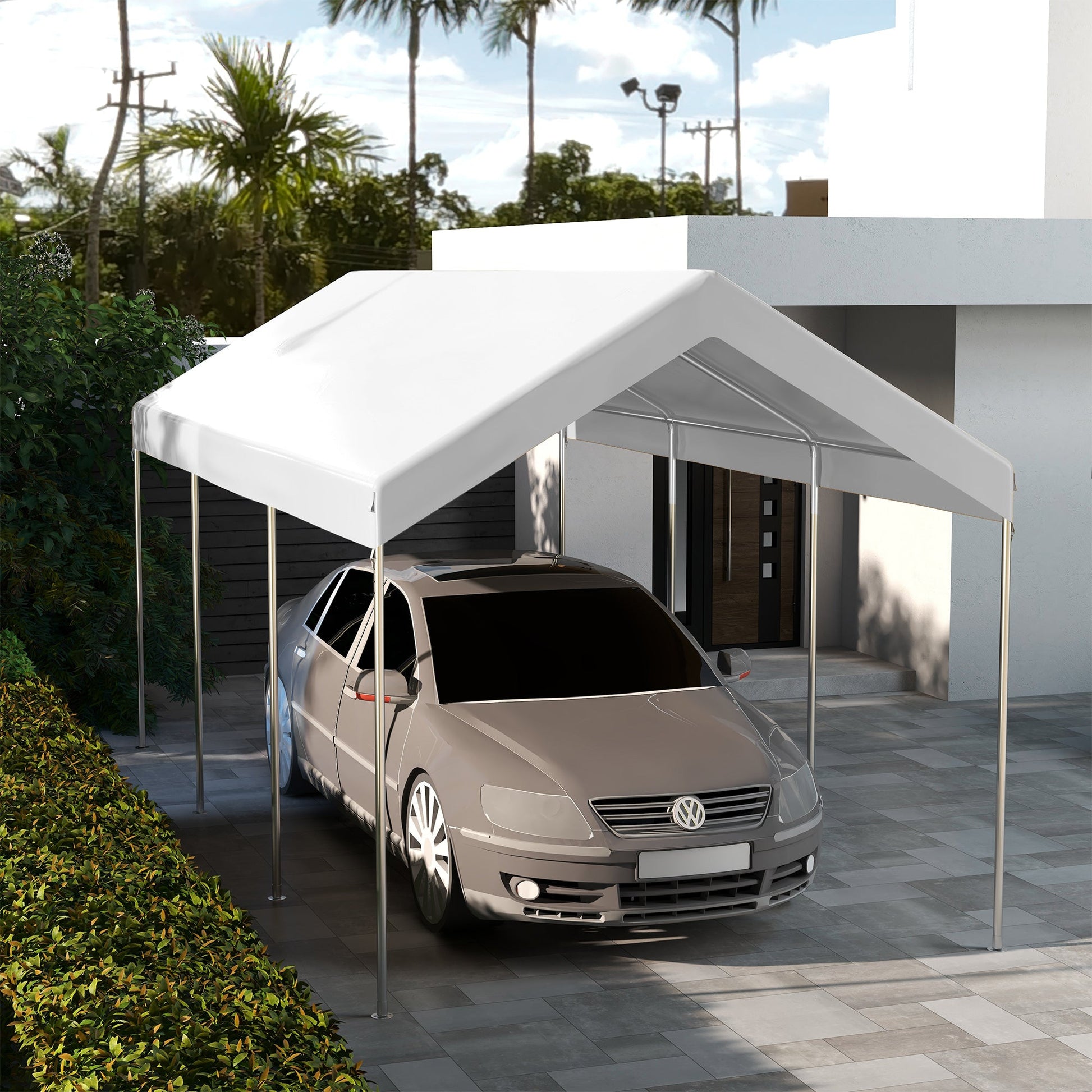 10 x 20 ft Carport Replacement Canopy, UV Resistant Garage Car Cover with Ball Bungee Cords, White, (Only Cover)