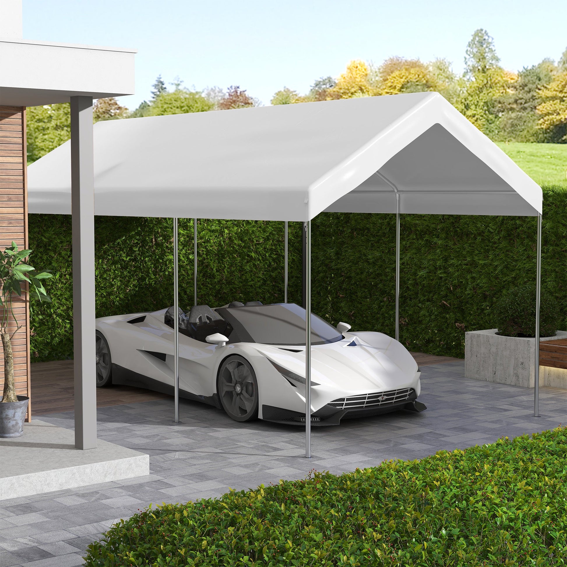 10 x 20 ft Carport Replacement Canopy, UV Resistant Garage Car Cover with Ball Bungee Cords, White, (Only Cover)