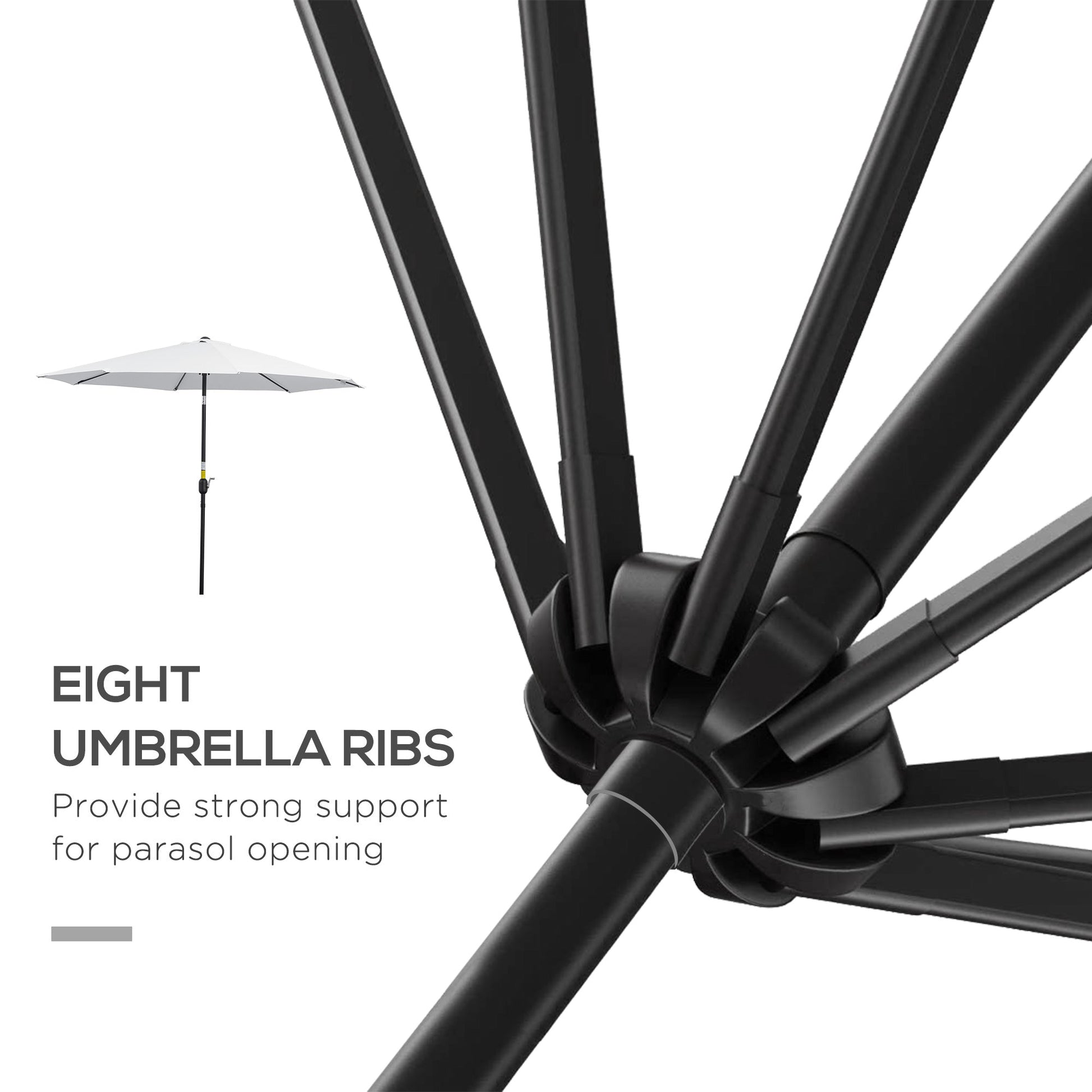 10' x 8' Round Market Umbrella, Patio Umbrella with Crank Handle and Tilt, Outdoor Parasol for Garden, Bench, Lawn, White