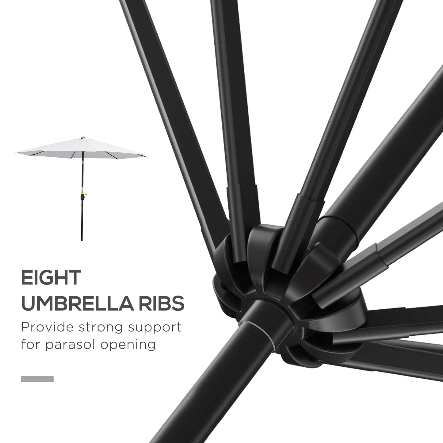 10' x 8' Round Market Umbrella, Patio Umbrella with Crank Handle and Tilt, Outdoor Parasol for Garden, Bench, Lawn, White