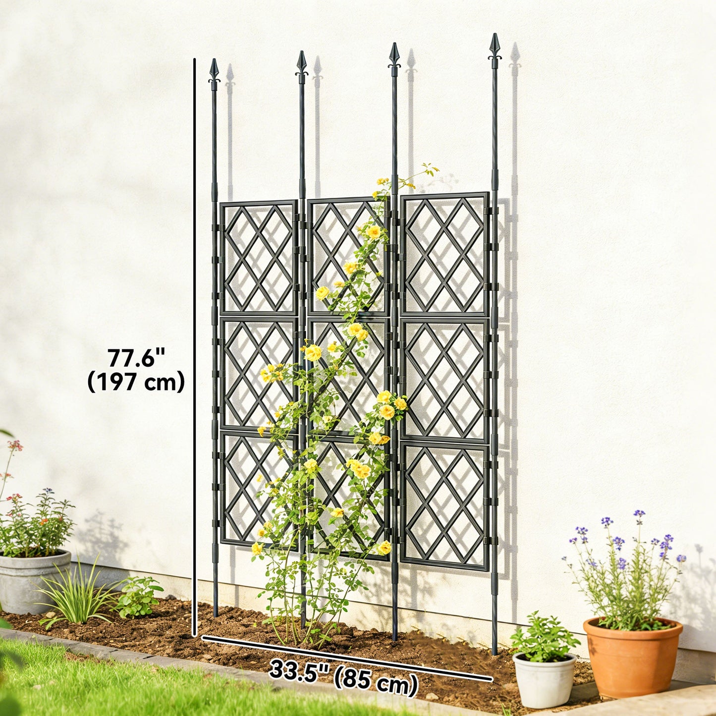 Foldable Garden Trellis, 33.5 x 77.6 Inch Lattice Climbing Support Trellis for Garden Indoor Outdoor, DIY Assembly for Vines, Vegetables, Flowers, Fruits, Black