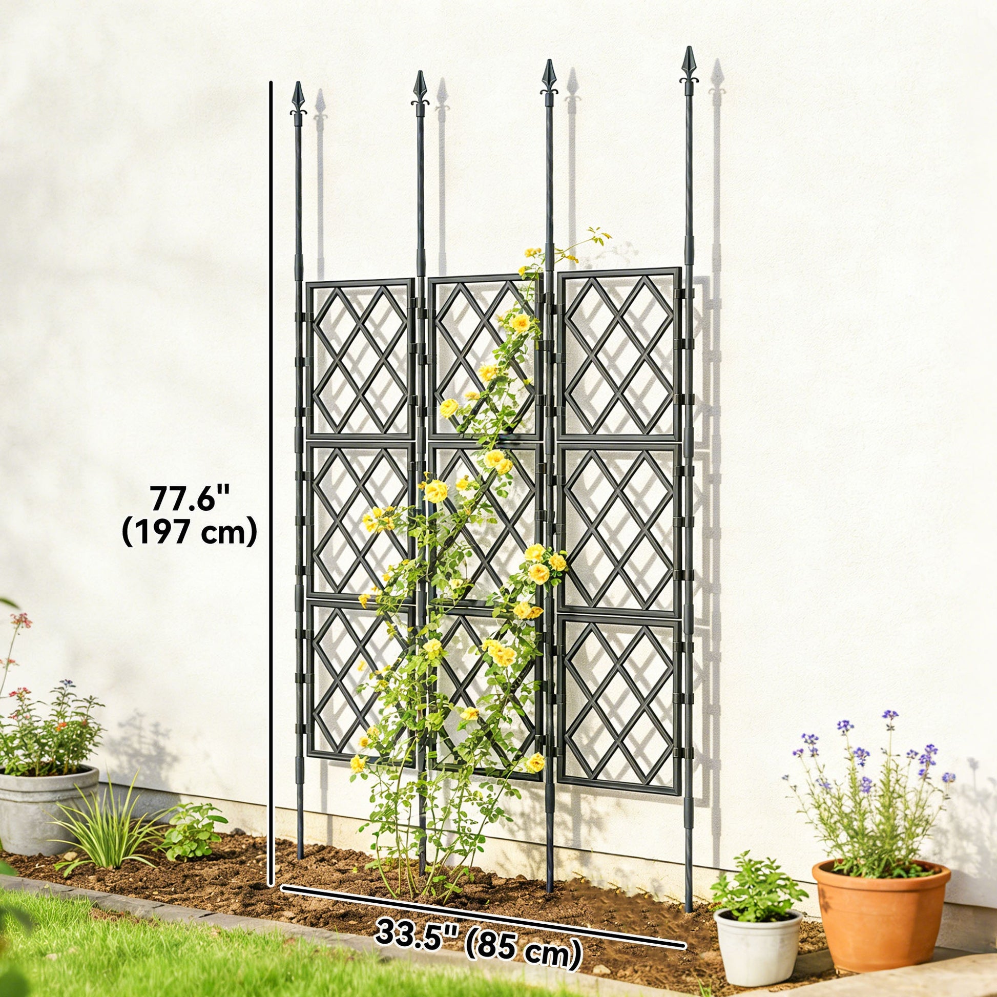 Foldable Garden Trellis, 33.5 x 77.6 Inch Lattice Climbing Support Trellis for Garden Indoor Outdoor, DIY Assembly for Vines, Vegetables, Flowers, Fruits, Black