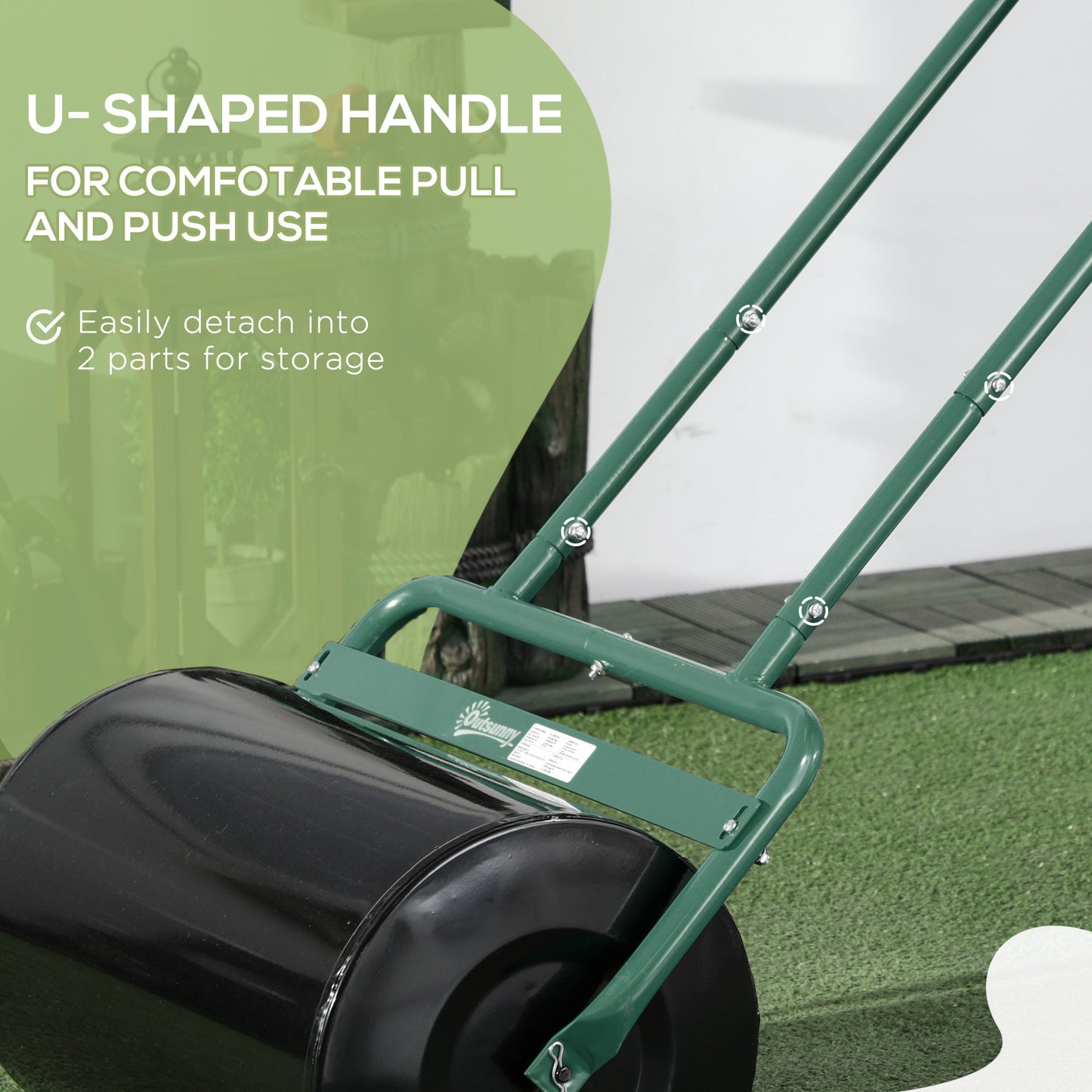 20" Push/Tow Behind Lawn Roller, Heavy Duty Sod Drum Roller Filled with 11 Gal Water/136 Lbs Sand, Grass Flattener for Yard, Patio, Park, Green