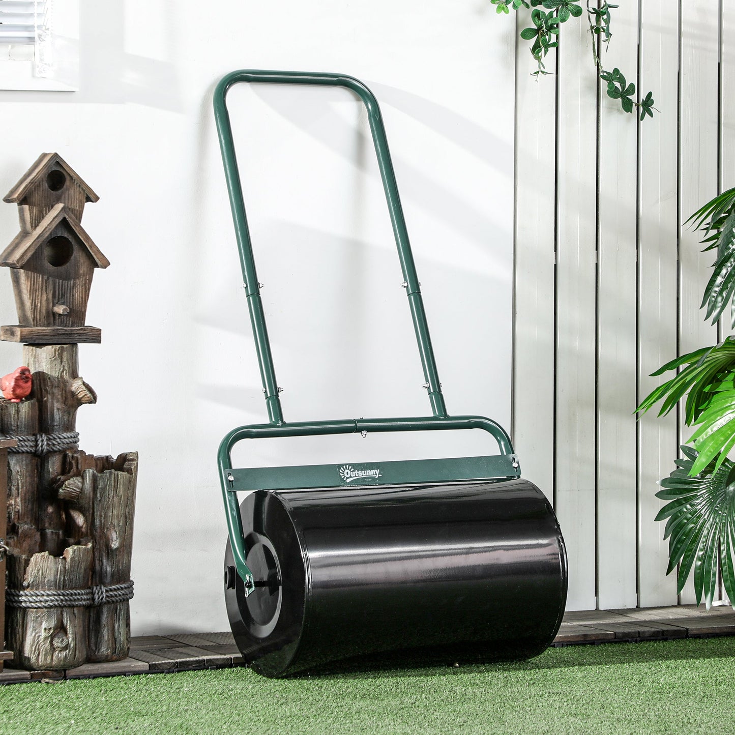 20" Push/Tow Behind Lawn Roller, Heavy Duty Sod Drum Roller Filled with 11 Gal Water/136 Lbs Sand, Grass Flattener for Yard, Patio, Park, Green