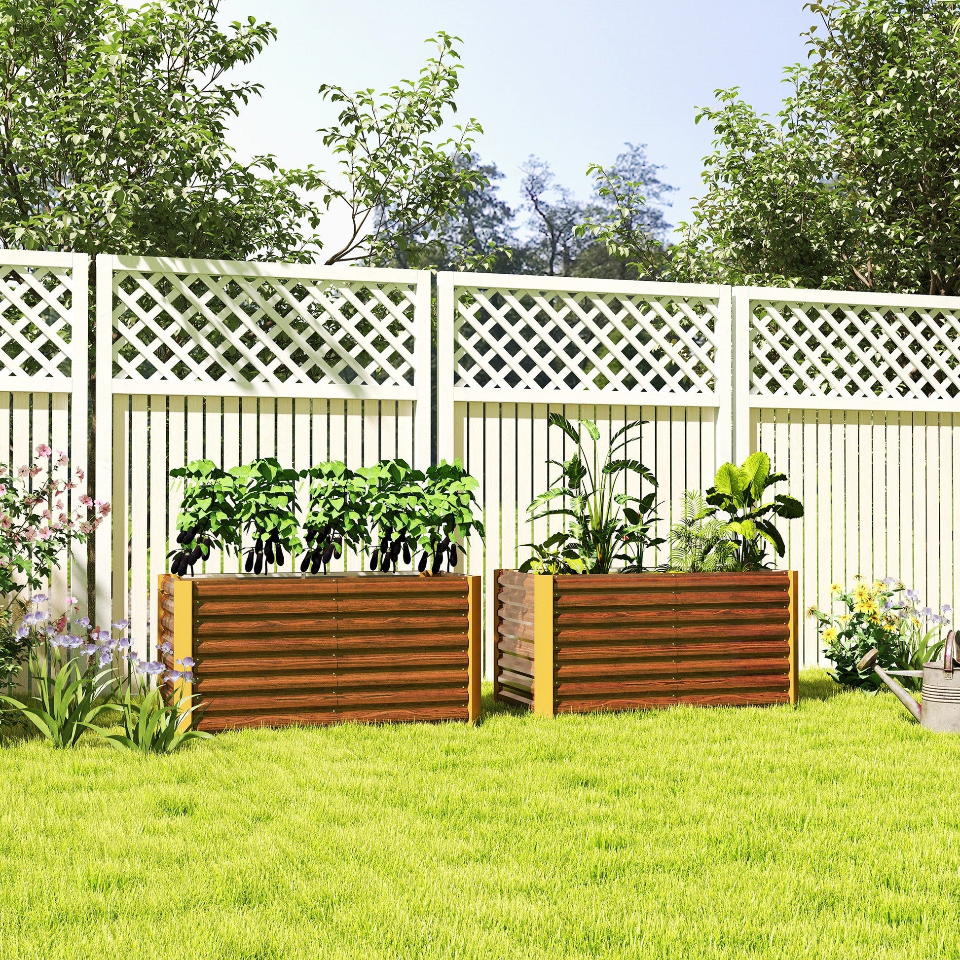 Set of 2 Metal Raised Garden Bed, 4' x 2' x 2' Galvanized Planters for Outdoor Plants, Elevated Planter Box for Growing Flowers, Herbs, Vegetables, Distressed Dark Brown