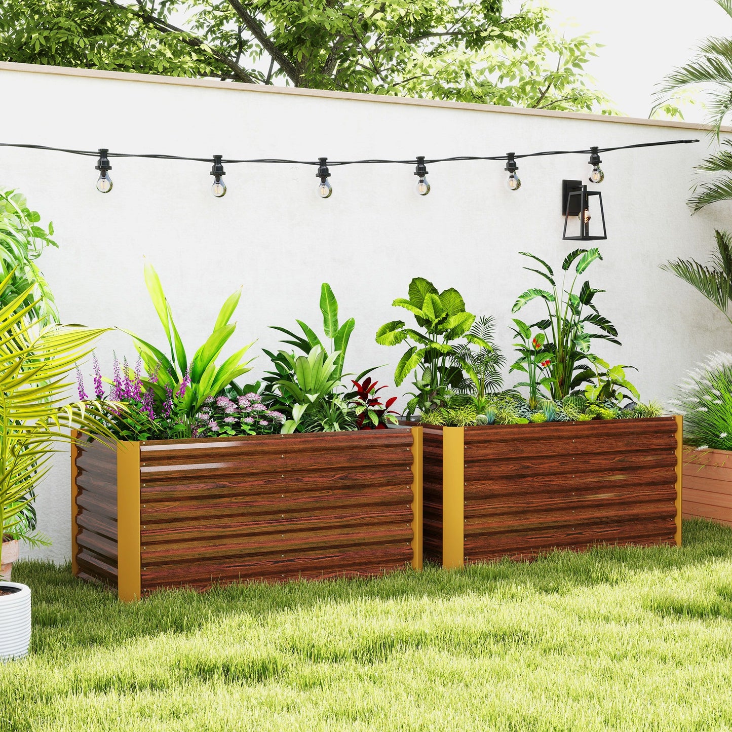 Set of 2 Metal Raised Garden Bed, 4' x 2' x 2' Galvanized Planters for Outdoor Plants, Elevated Planter Box for Growing Flowers, Herbs, Vegetables, Distressed Dark Brown