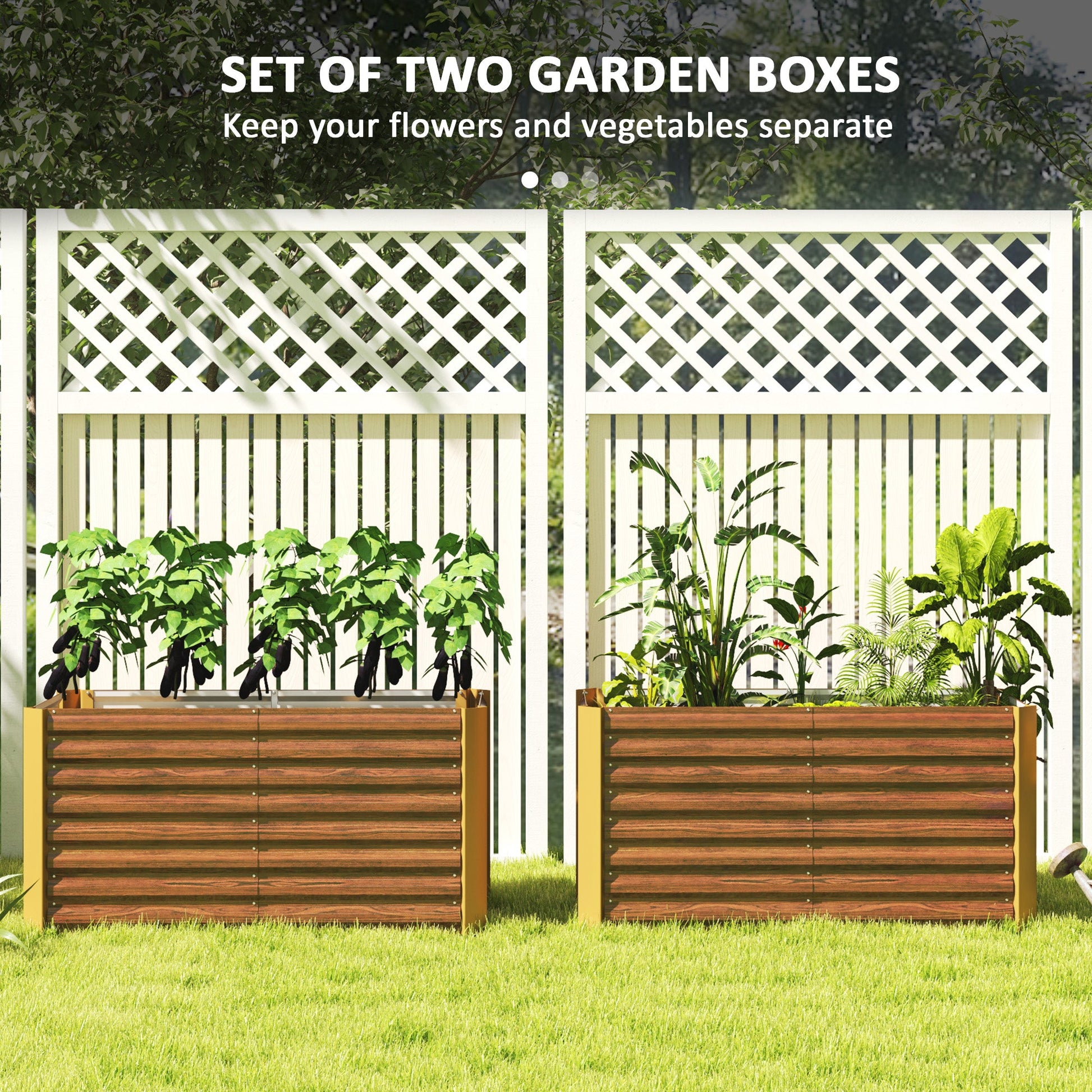 Set of 2 Metal Raised Garden Bed, 4' x 2' x 2' Galvanized Planters for Outdoor Plants, Elevated Planter Box for Growing Flowers, Herbs, Vegetables, Distressed Dark Brown