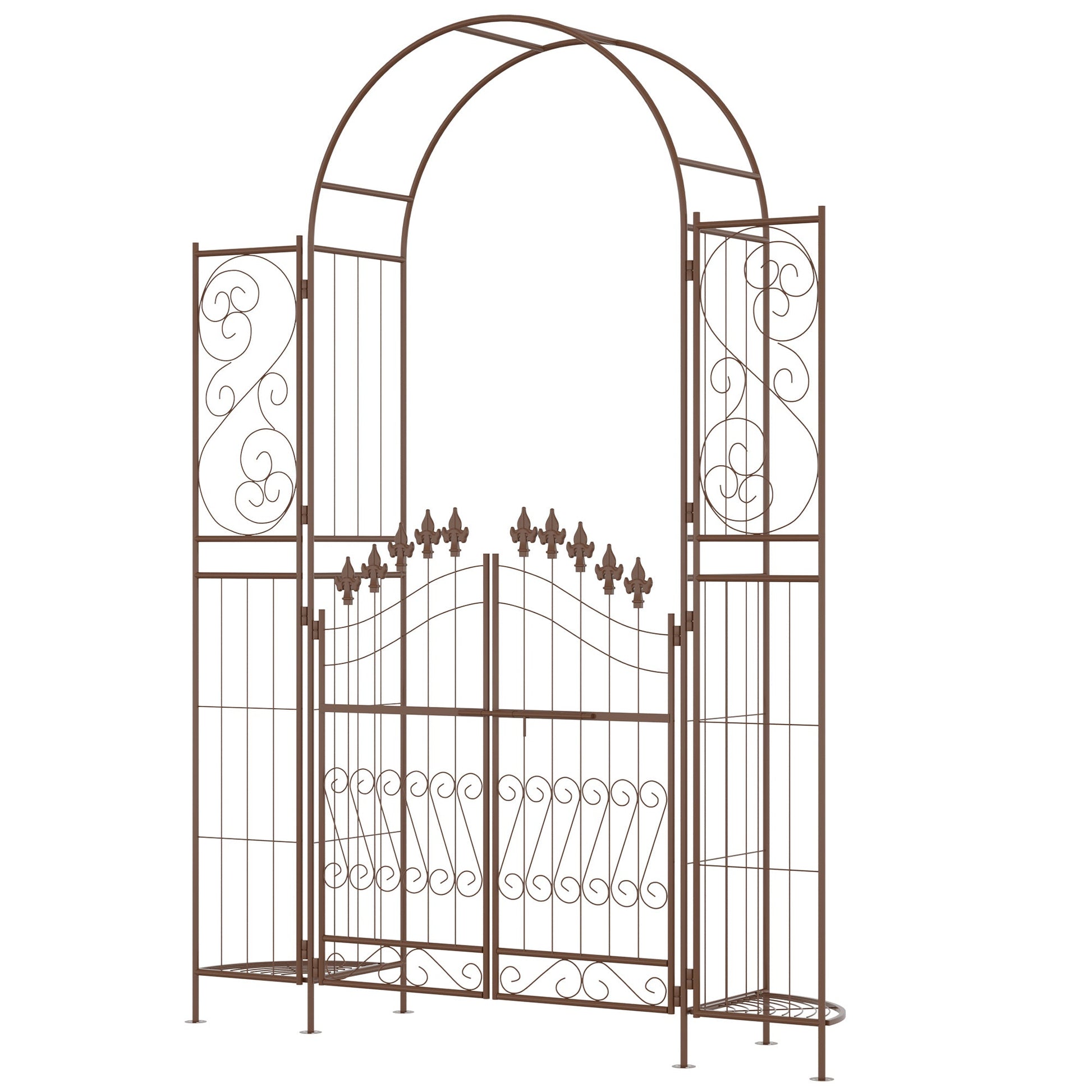 7ft Metal Garden Arch with Gate, Garden Arbor Trellis for Climbing Plants, Roses, Vines, Wedding Arch for Ceremony, Garden, Lawn, Backyard, Brown