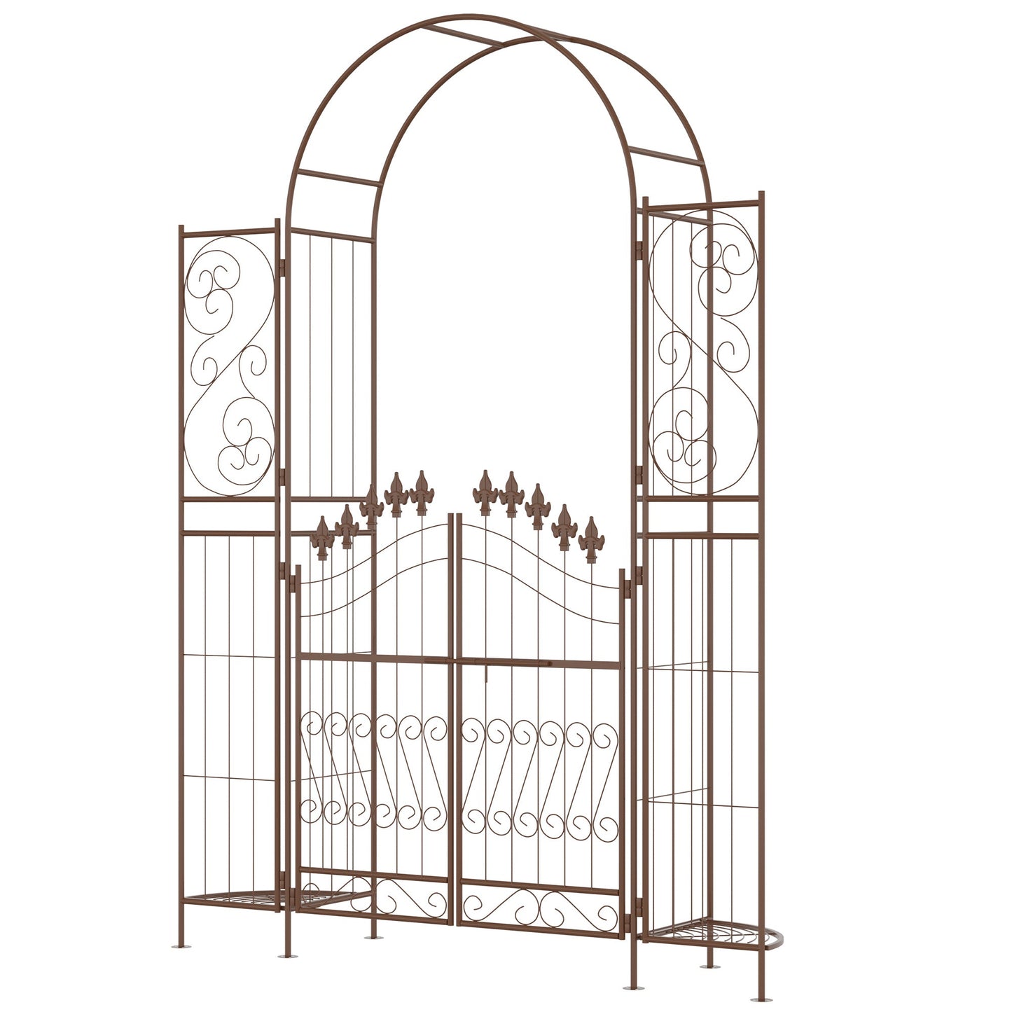 7ft Metal Garden Arch with Gate, Garden Arbor Trellis for Climbing Plants, Roses, Vines, Wedding Arch for Ceremony, Garden, Lawn, Backyard, Brown