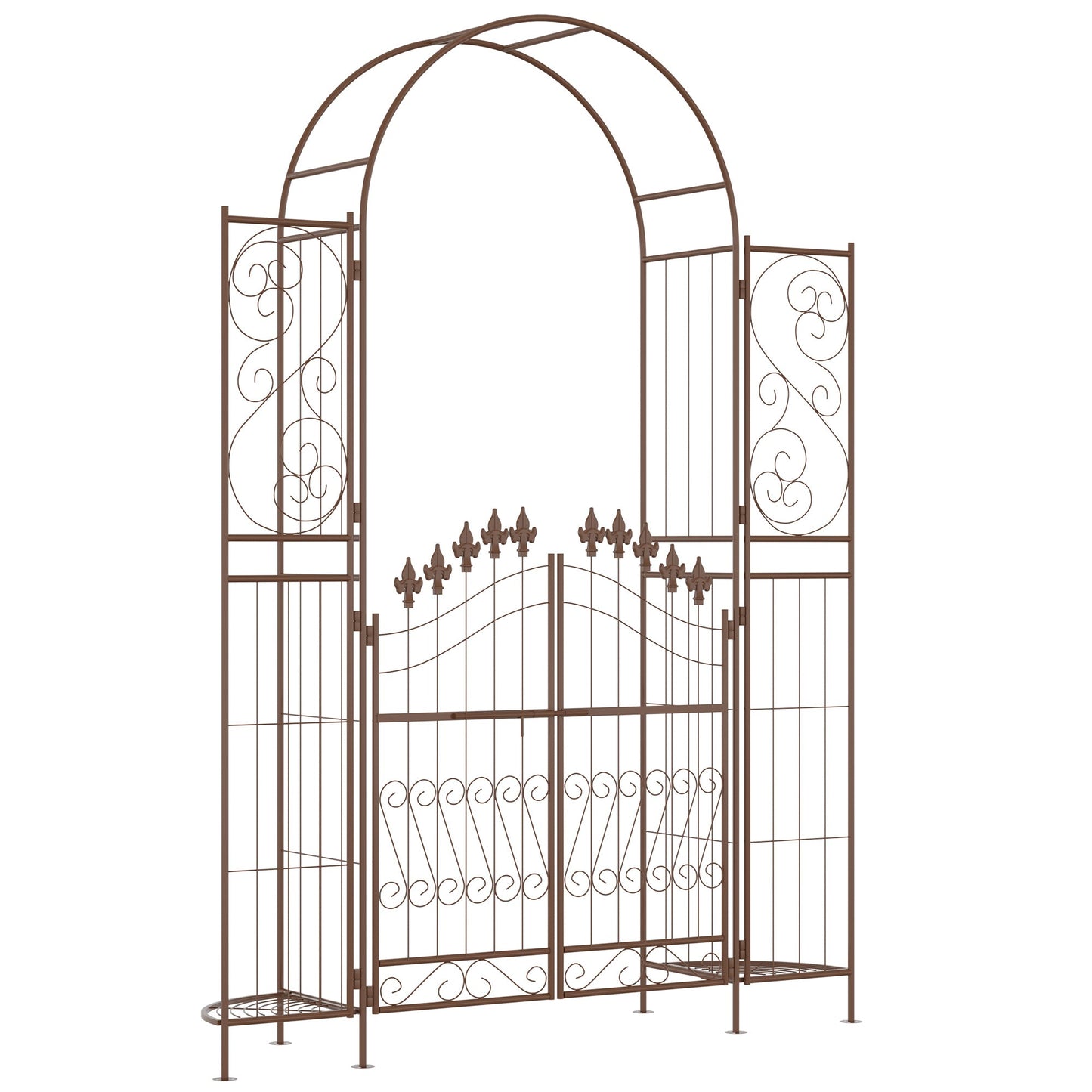 7ft Metal Garden Arch with Gate, Garden Arbor Trellis for Climbing Plants, Roses, Vines, Wedding Arch for Ceremony, Garden, Lawn, Backyard, Brown