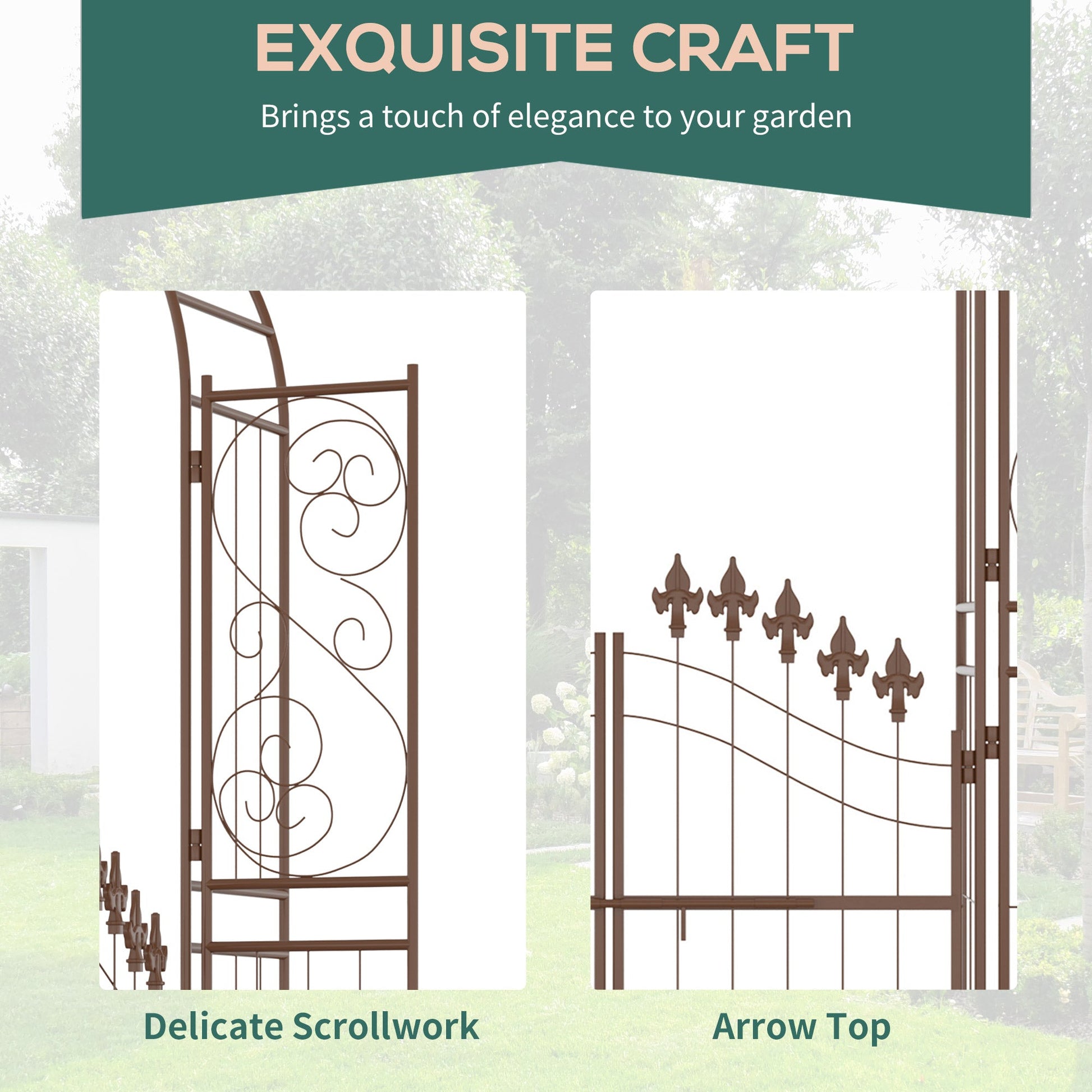 7ft Metal Garden Arch with Gate, Garden Arbor Trellis for Climbing Plants, Roses, Vines, Wedding Arch for Ceremony, Garden, Lawn, Backyard, Brown