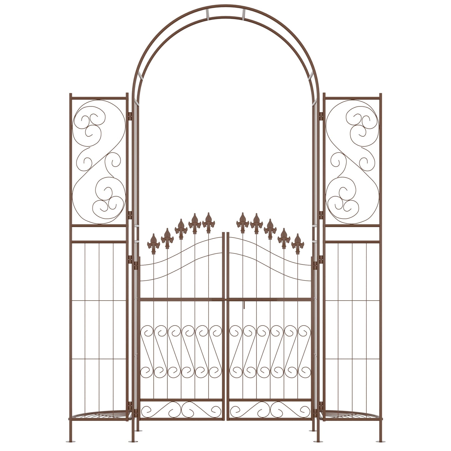7ft Metal Garden Arch with Gate, Garden Arbor Trellis for Climbing Plants, Roses, Vines, Wedding Arch for Ceremony, Garden, Lawn, Backyard, Brown