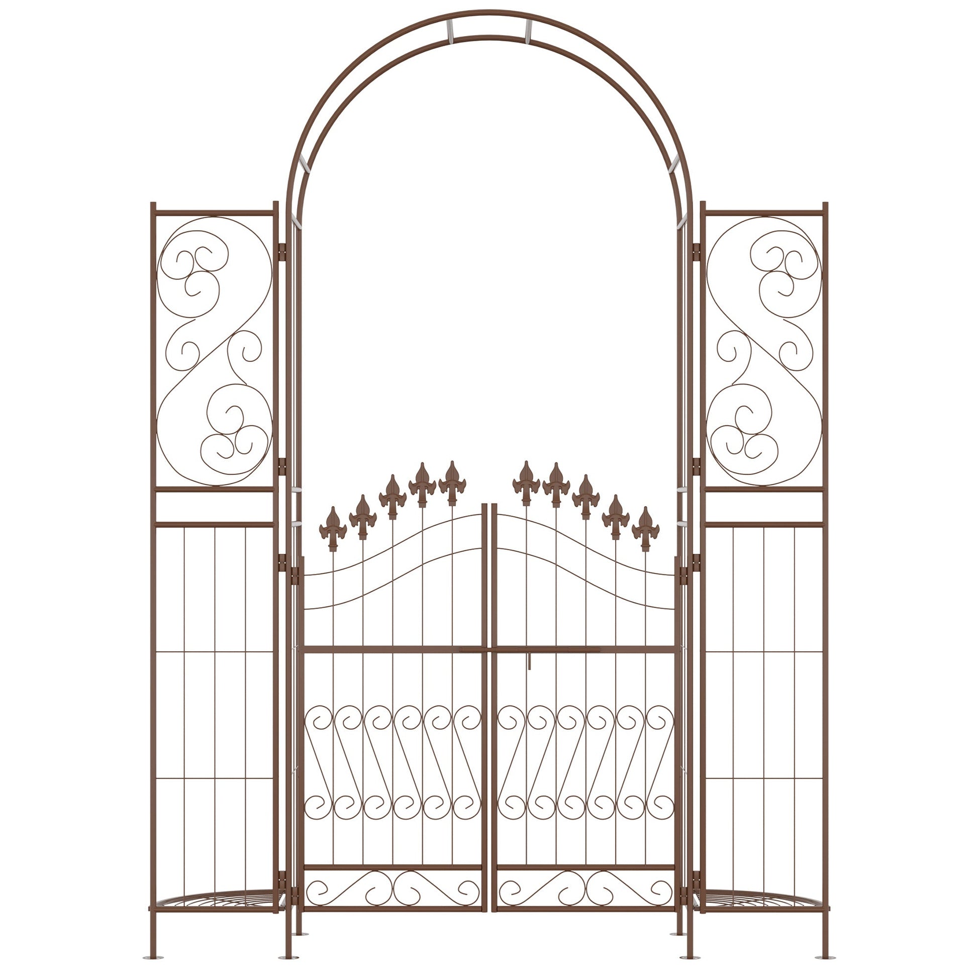 7ft Metal Garden Arch with Gate, Garden Arbor Trellis for Climbing Plants, Roses, Vines, Wedding Arch for Ceremony, Garden, Lawn, Backyard, Brown
