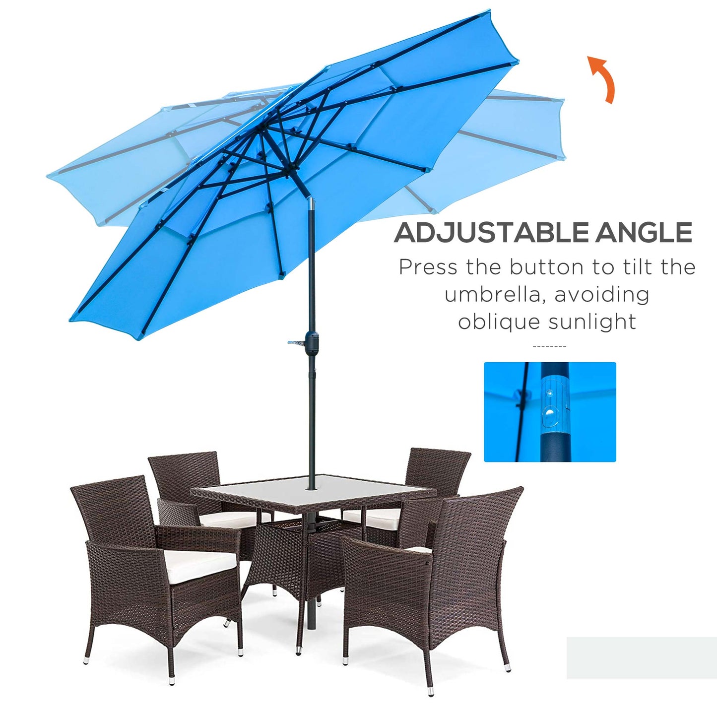 9FT 3 Tiers Patio Umbrella Outdoor Market Umbrella with Crank, Push Button Tilt for Deck, Backyard and Lawn, Sky Blue