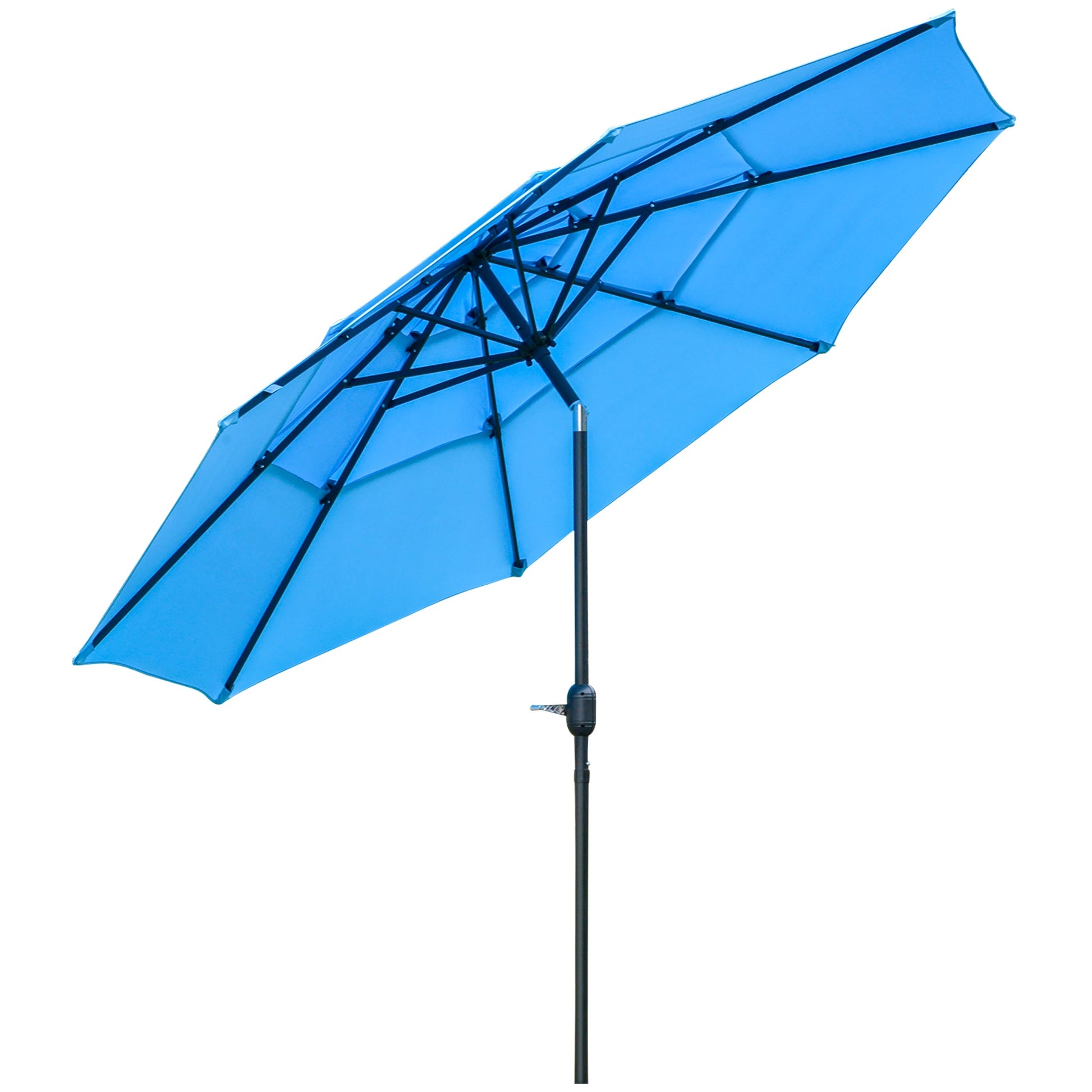 9FT 3 Tiers Patio Umbrella Outdoor Market Umbrella with Crank, Push Button Tilt for Deck, Backyard and Lawn, Sky Blue