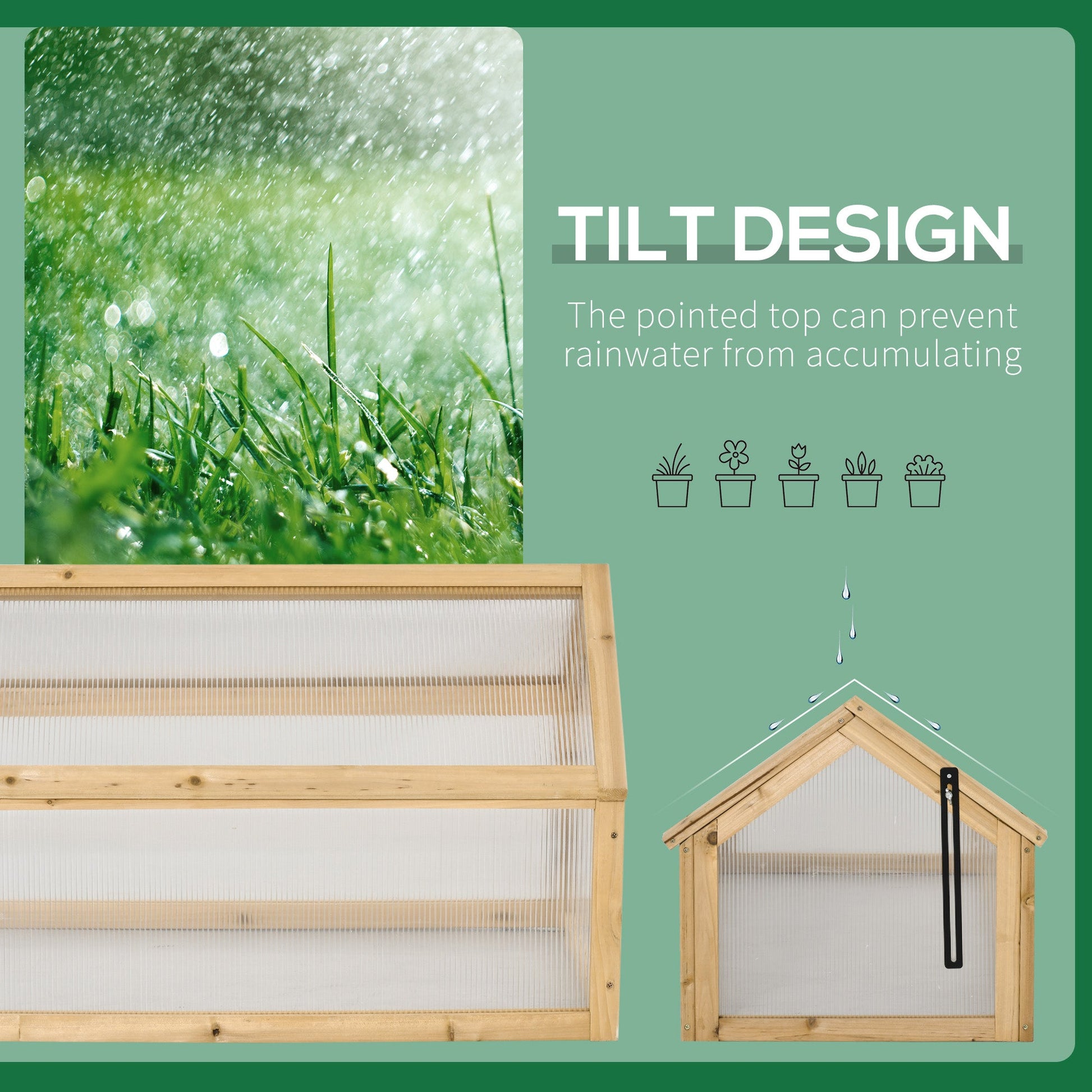 Wooden Cold Frame Greenhouse Garden Portable Raised Planter with Openable Top for Indoor, Outdoor, Flowers, Vegetables, Plants, 35.5" x 20.5" x 19.5", Light Brown