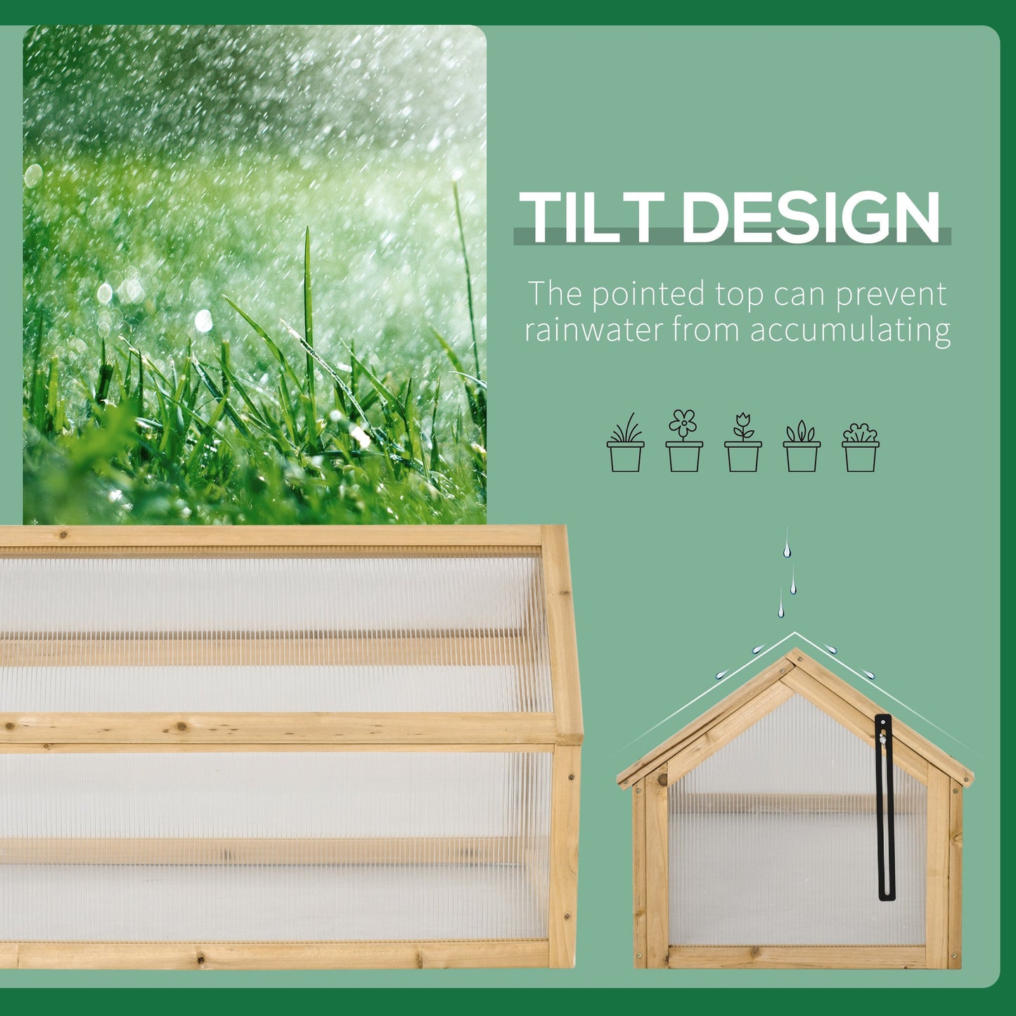 Wooden Cold Frame Greenhouse Garden Portable Raised Planter with Openable Top for Indoor, Outdoor, Flowers, Vegetables, Plants, 35.5" x 20.5" x 19.5", Light Brown