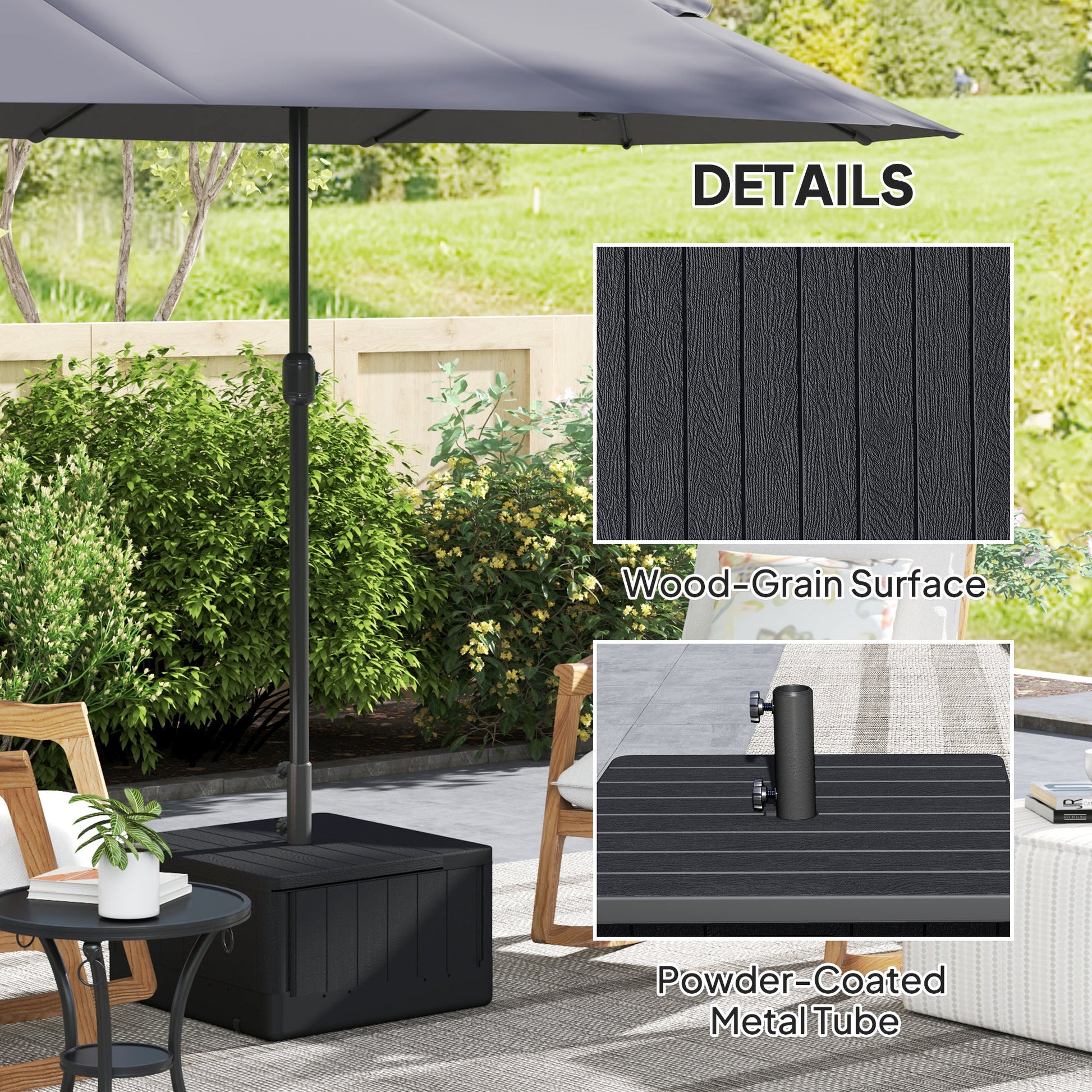 Patio Umbrella Base Outdoor Umbrella Stand with Wheels Handles, Patio Umbrella Stand, Filled Up to 176lbs with Stand or 110lbs with Water for Garden, Poolside, Black