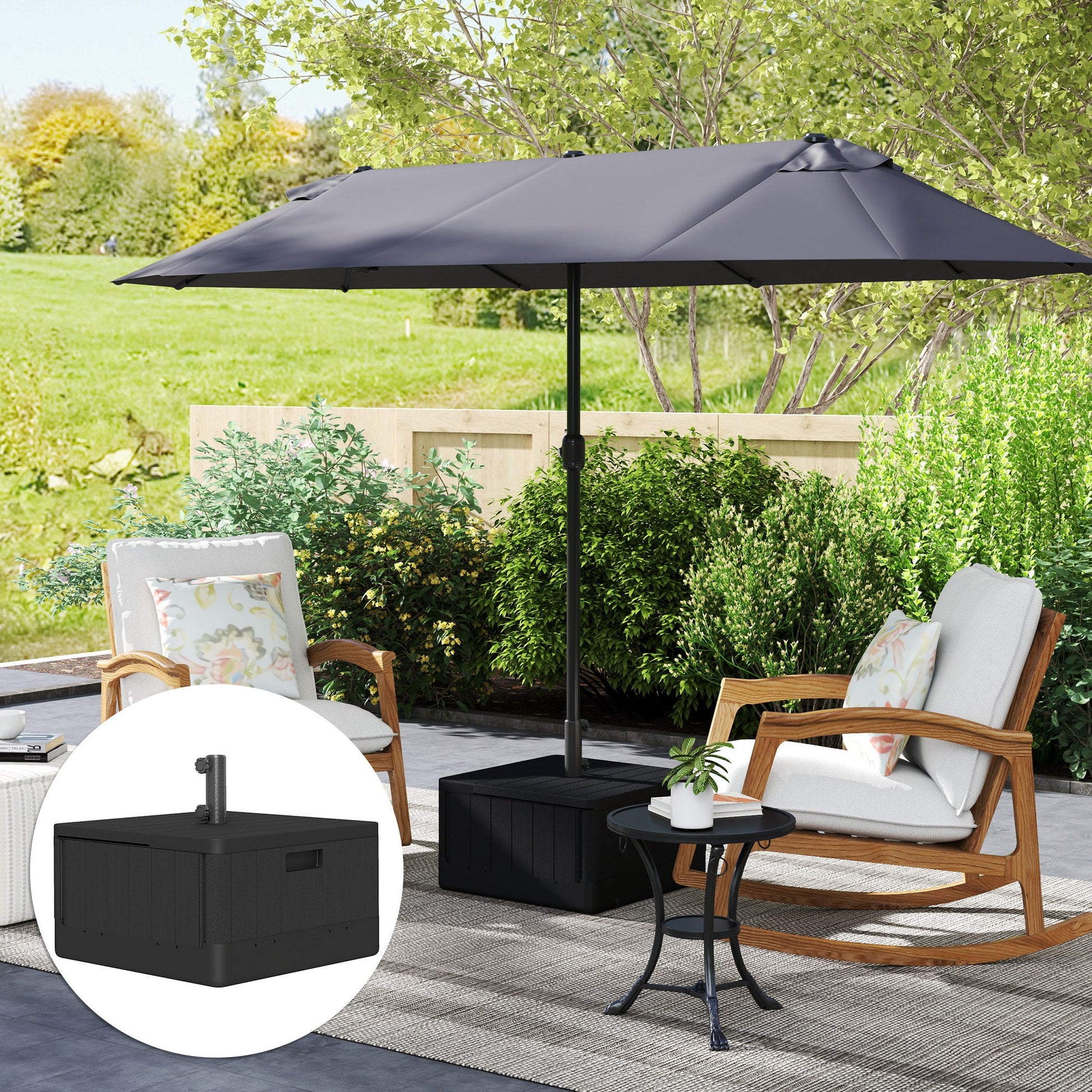 Patio Umbrella Base Outdoor Umbrella Stand with Wheels Handles, Patio Umbrella Stand, Filled Up to 176lbs with Stand or 110lbs with Water for Garden, Poolside, Black
