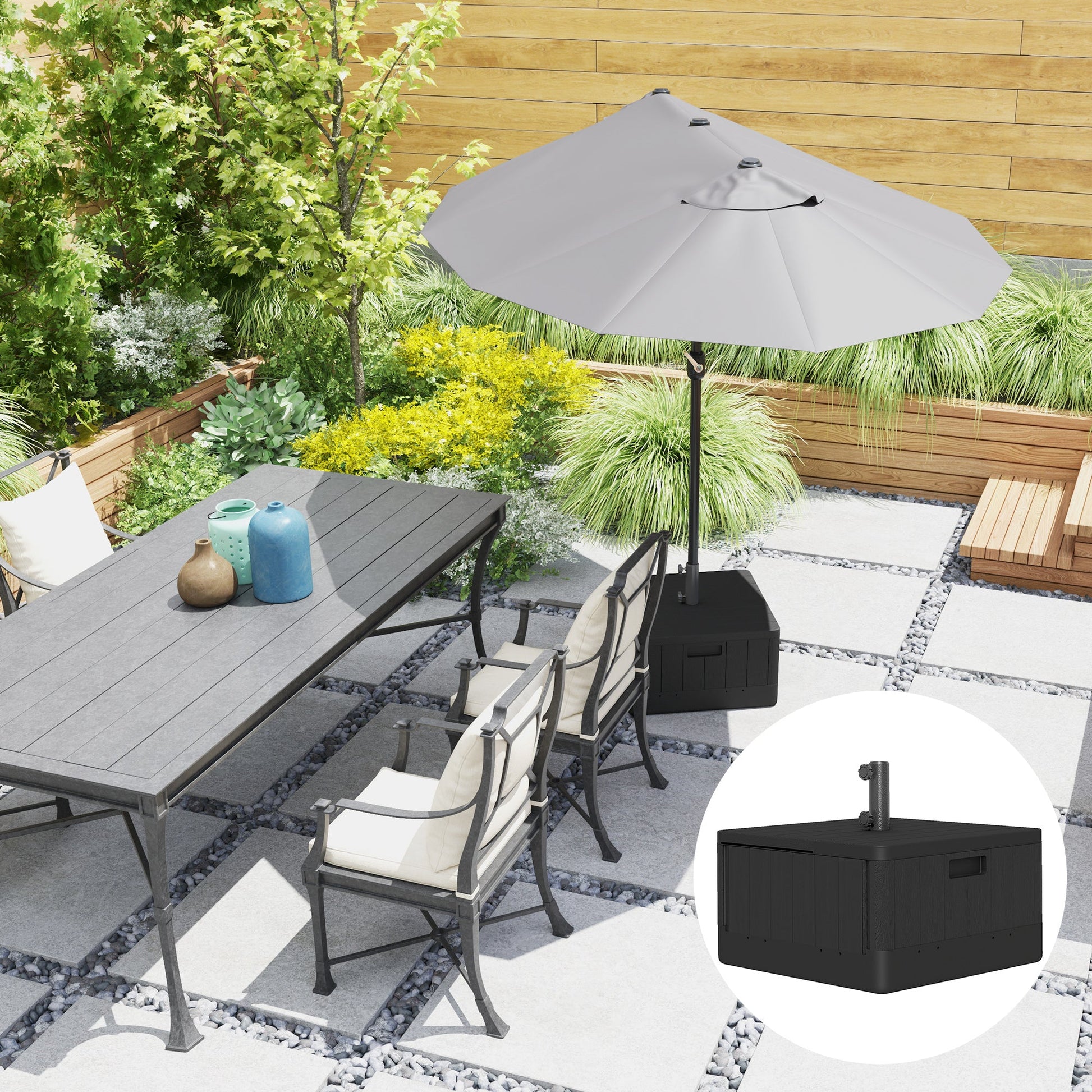 Patio Umbrella Base Outdoor Umbrella Stand with Wheels Handles, Patio Umbrella Stand, Filled Up to 176lbs with Stand or 110lbs with Water for Garden, Poolside, Black