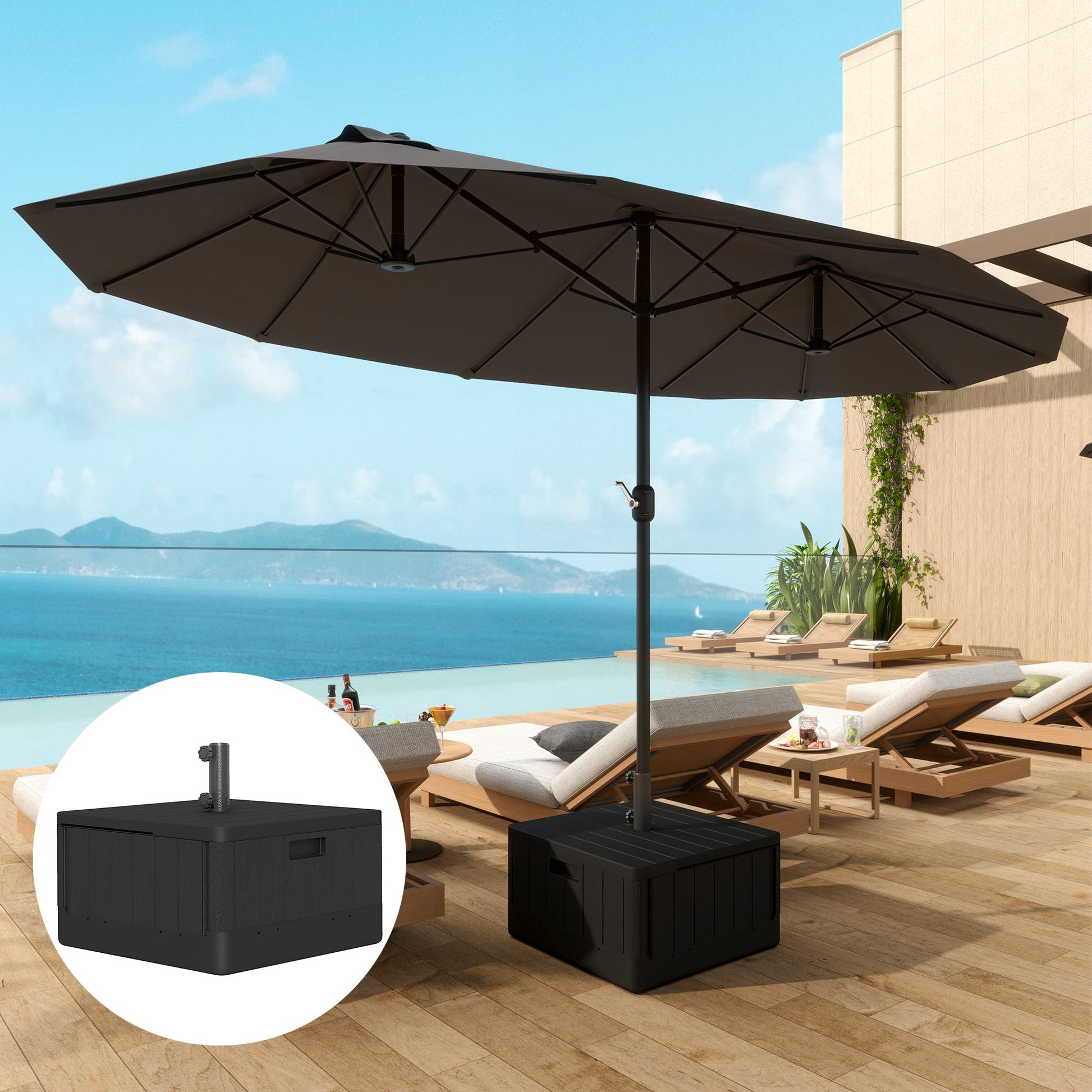 Patio Umbrella Base Outdoor Umbrella Stand with Wheels Handles, Patio Umbrella Stand, Filled Up to 176lbs with Stand or 110lbs with Water for Garden, Poolside, Black