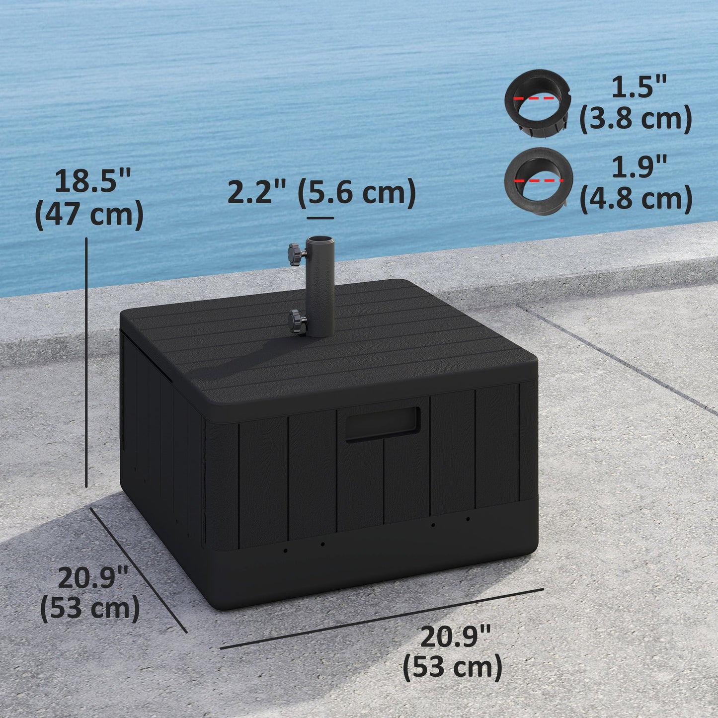 Patio Umbrella Base Outdoor Umbrella Stand with Wheels Handles, Patio Umbrella Stand, Filled Up to 176lbs with Stand or 110lbs with Water for Garden, Poolside, Black
