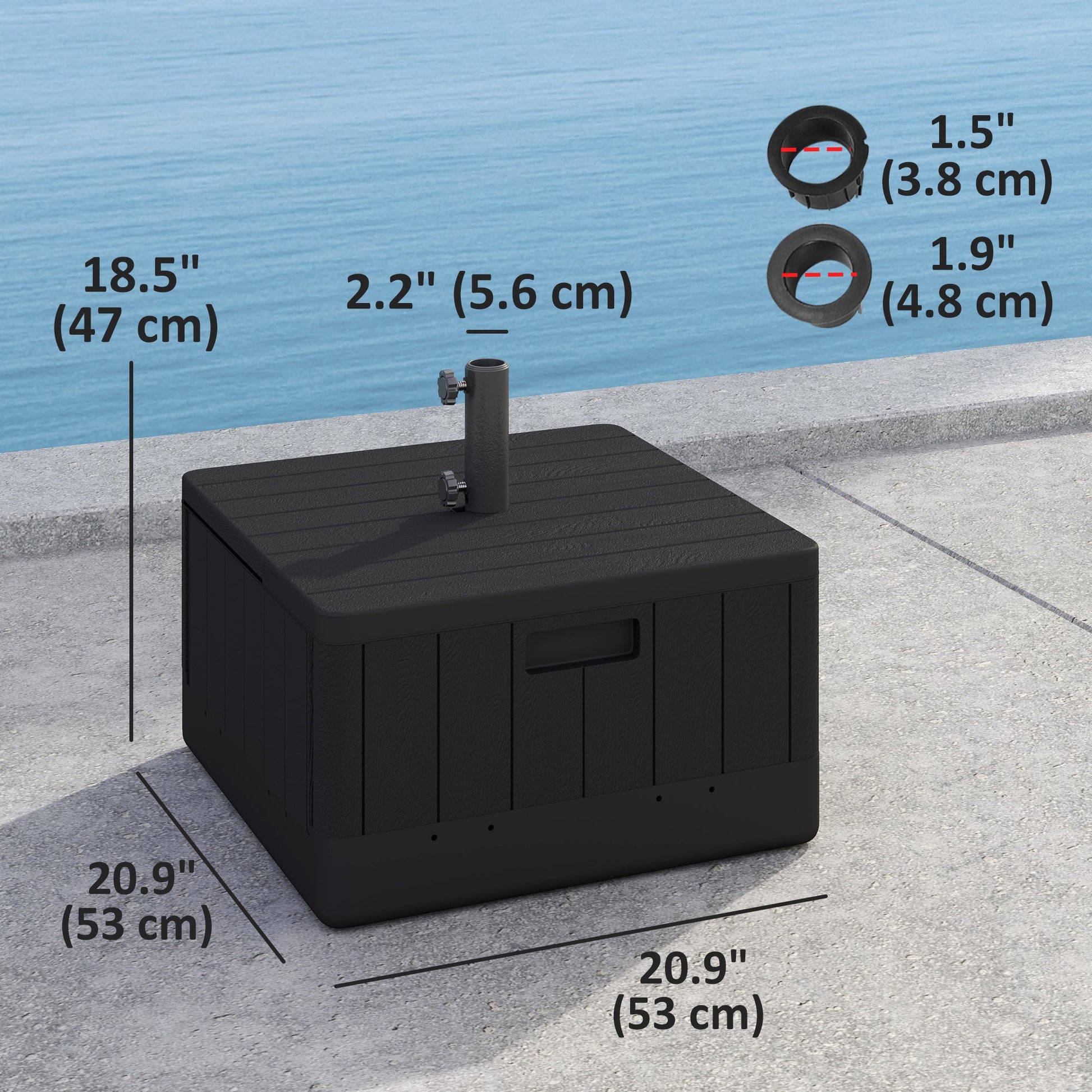 Patio Umbrella Base Outdoor Umbrella Stand with Wheels Handles, Patio Umbrella Stand, Filled Up to 176lbs with Stand or 110lbs with Water for Garden, Poolside, Black