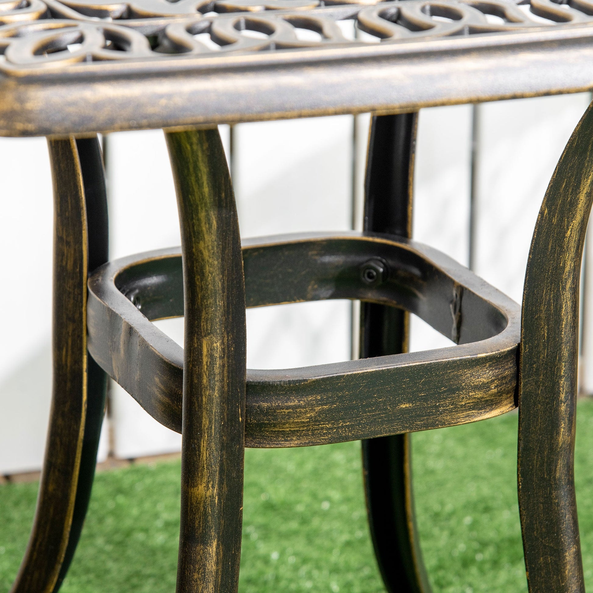 Aluminum Outdoor Side Table, 21" Square Patio Coffee Table with Umbrella Hole, Bistro End Table for Garden, Balcony, Poolside, Bronze