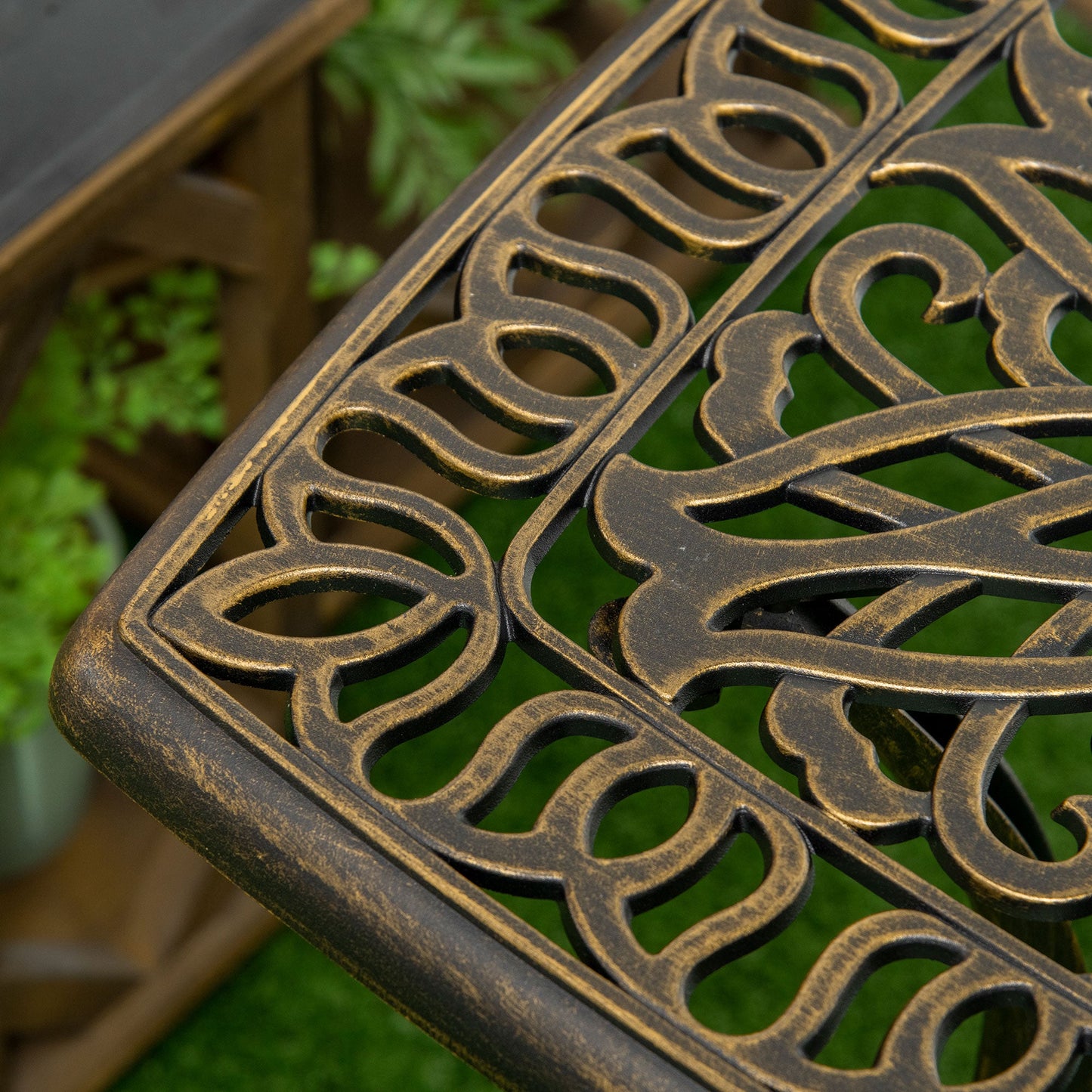 Aluminum Outdoor Side Table, 21" Square Patio Coffee Table with Umbrella Hole, Bistro End Table for Garden, Balcony, Poolside, Bronze