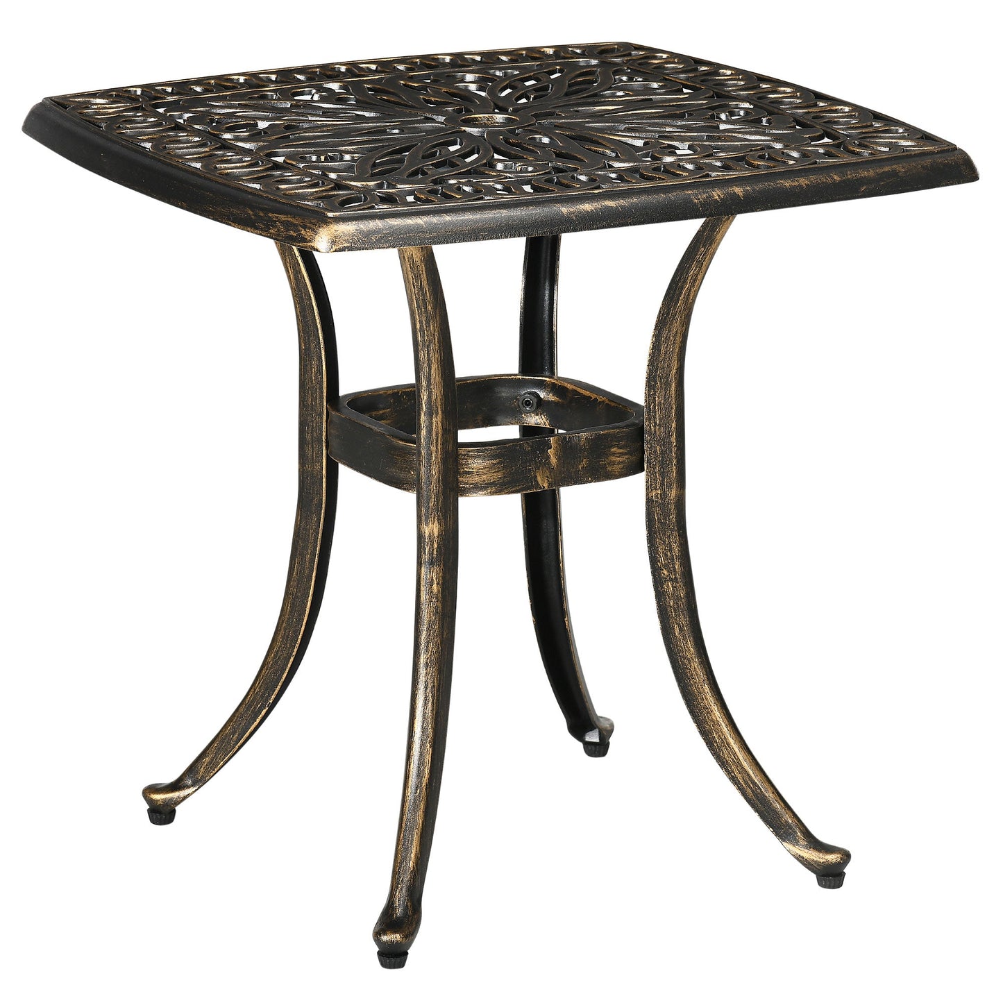 Aluminum Outdoor Side Table, 21" Square Patio Coffee Table with Umbrella Hole, Bistro End Table for Garden, Balcony, Poolside, Bronze