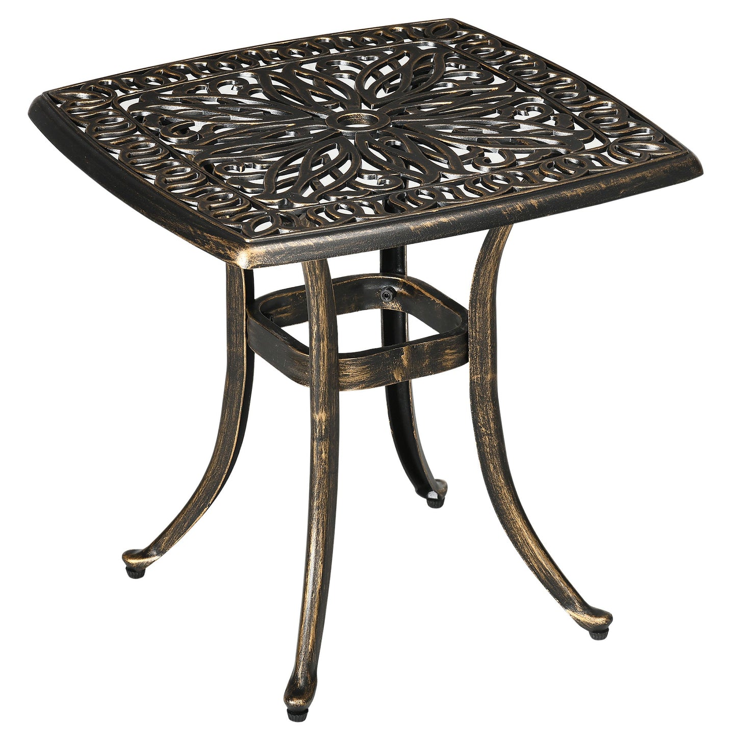Aluminum Outdoor Side Table, 21" Square Patio Coffee Table with Umbrella Hole, Bistro End Table for Garden, Balcony, Poolside, Bronze