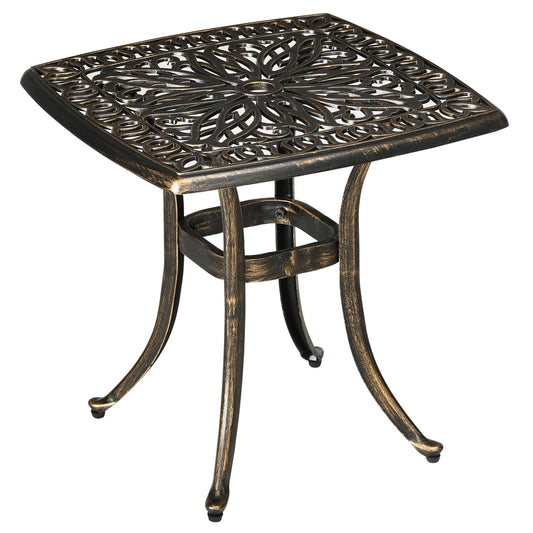 Aluminum Outdoor Side Table, 21" Square Patio Coffee Table with Umbrella Hole, Bistro End Table for Garden, Balcony, Poolside, Bronze