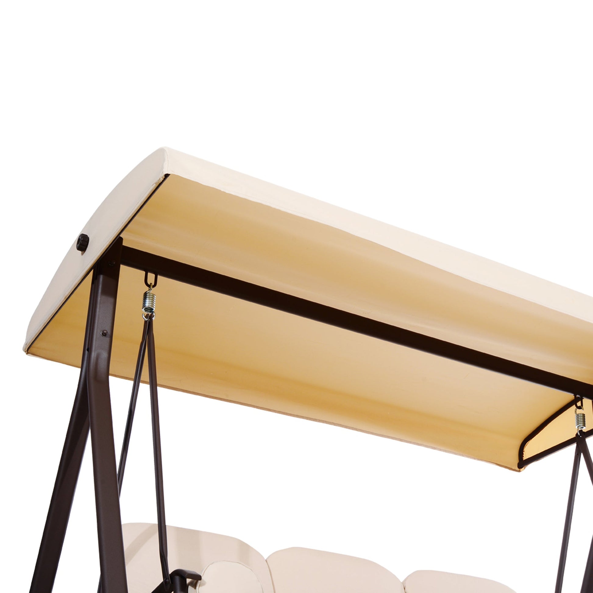 3 Seater Porch Swing Heavy Duty Outdoor Swing Chair Outdoor Lounge Hammock Cushioned Seat w/ Tilt Canopy, Beige