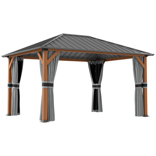 13' x 10' Hardtop Gazebo with Netting Sidewalls and Curtains, Galvanized Steel Outdoor Gazebo Canopy with Aluminum Frame for Garden, Patio, Lawns, Parties