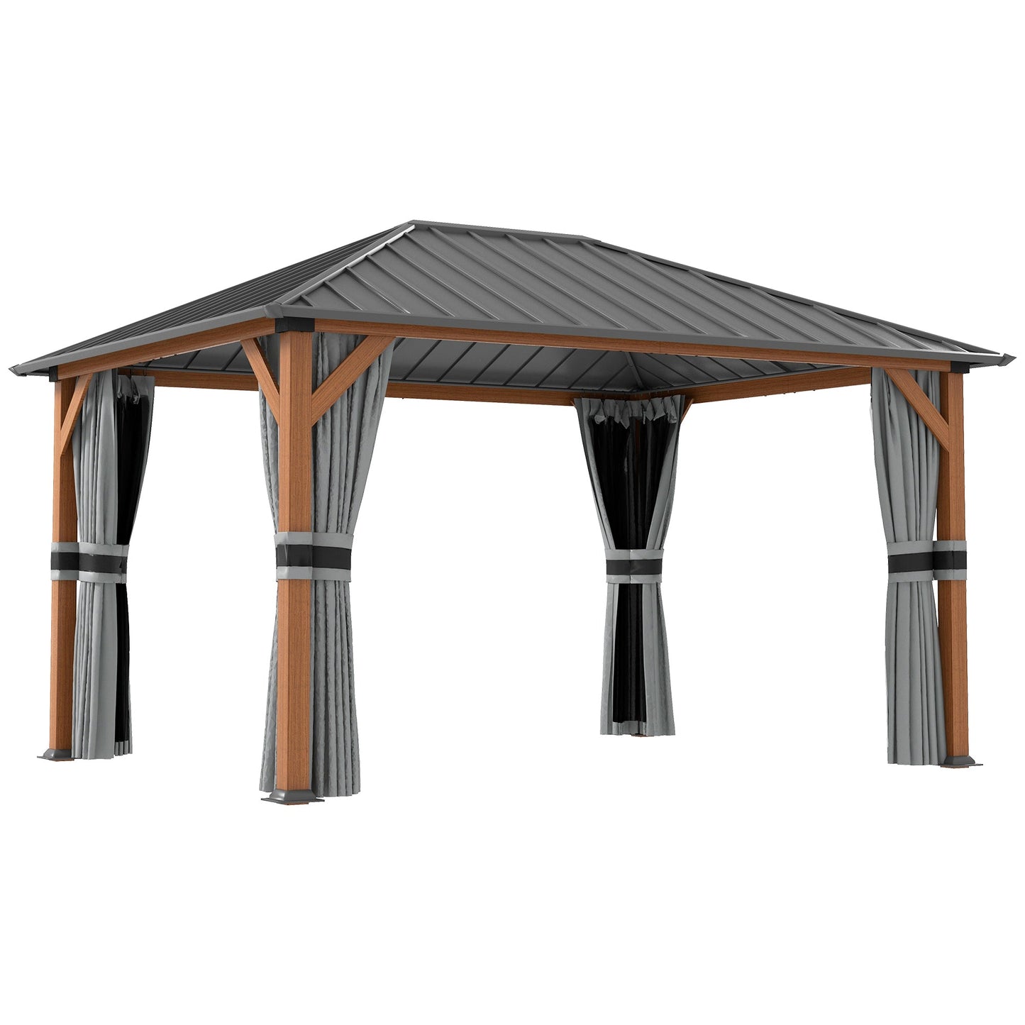 13' x 10' Hardtop Gazebo with Netting Sidewalls and Curtains, Galvanized Steel Outdoor Gazebo Canopy with Aluminum Frame for Garden, Patio, Lawns, Parties