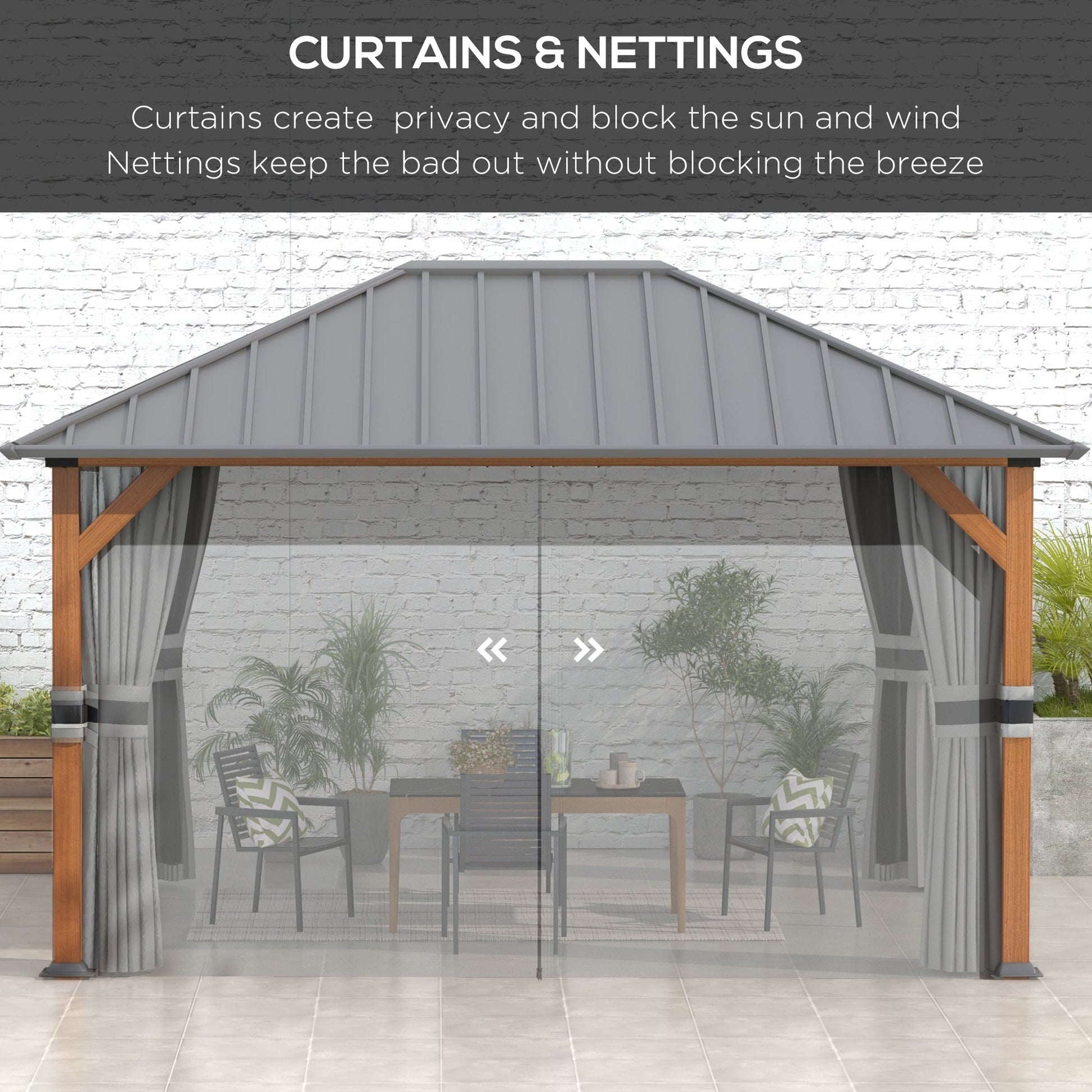 13' x 10' Hardtop Gazebo with Netting Sidewalls and Curtains, Galvanized Steel Outdoor Gazebo Canopy with Aluminum Frame for Garden, Patio, Lawns, Parties
