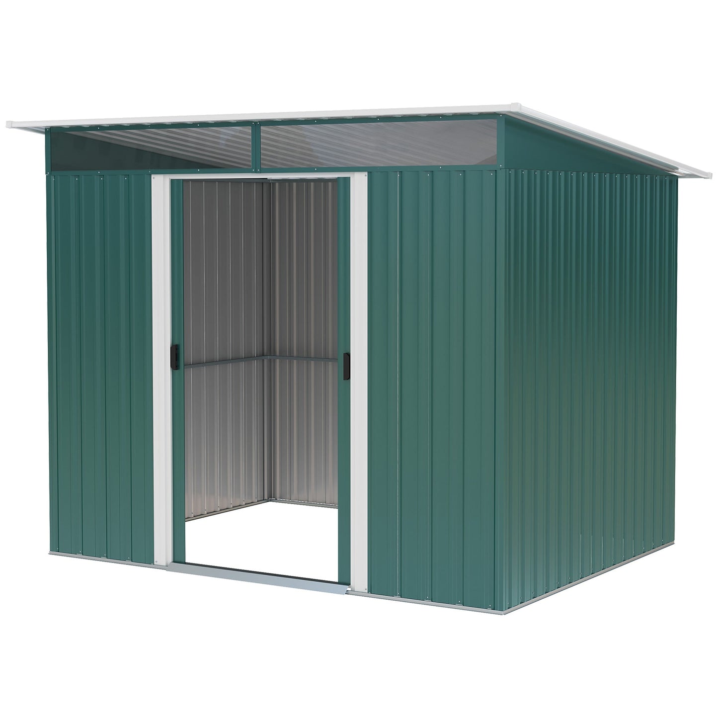 8.5' x 6' Garden Storage Shed with Skylight, Metal Outdoor Shed Tool House with Double Doors for Patio Yard, Dark Green