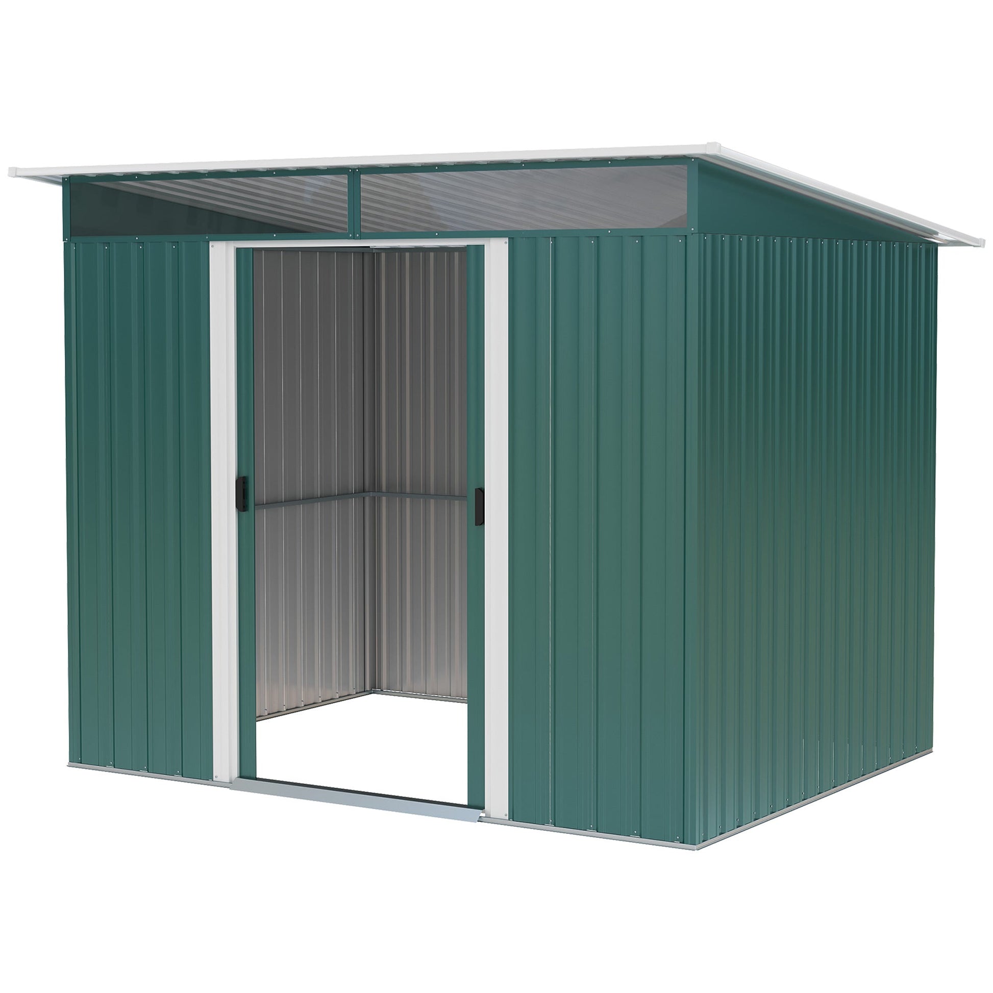 8.5' x 6' Garden Storage Shed with Skylight, Metal Outdoor Shed Tool House with Double Doors for Patio Yard, Dark Green