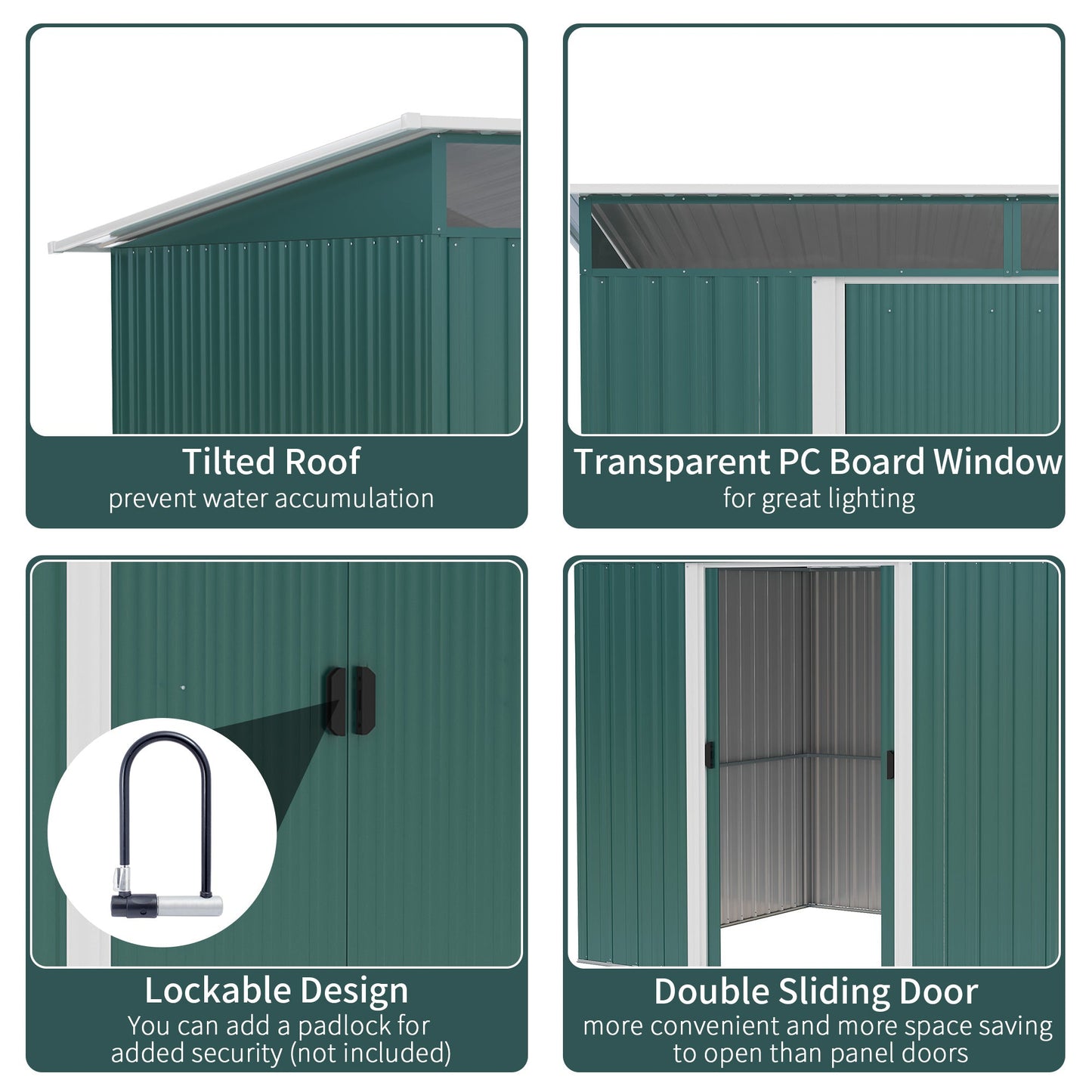 8.5' x 6' Garden Storage Shed with Skylight, Metal Outdoor Shed Tool House with Double Doors for Patio Yard, Dark Green