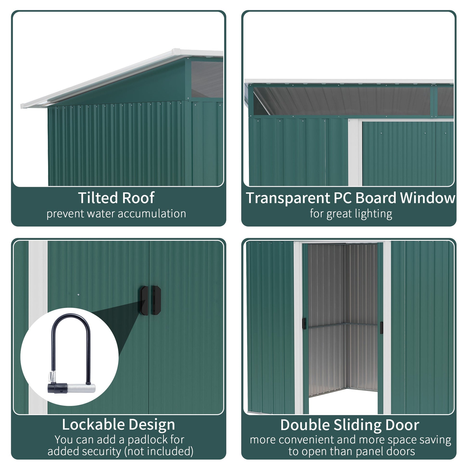 8.5' x 6' Garden Storage Shed with Skylight, Metal Outdoor Shed Tool House with Double Doors for Patio Yard, Dark Green