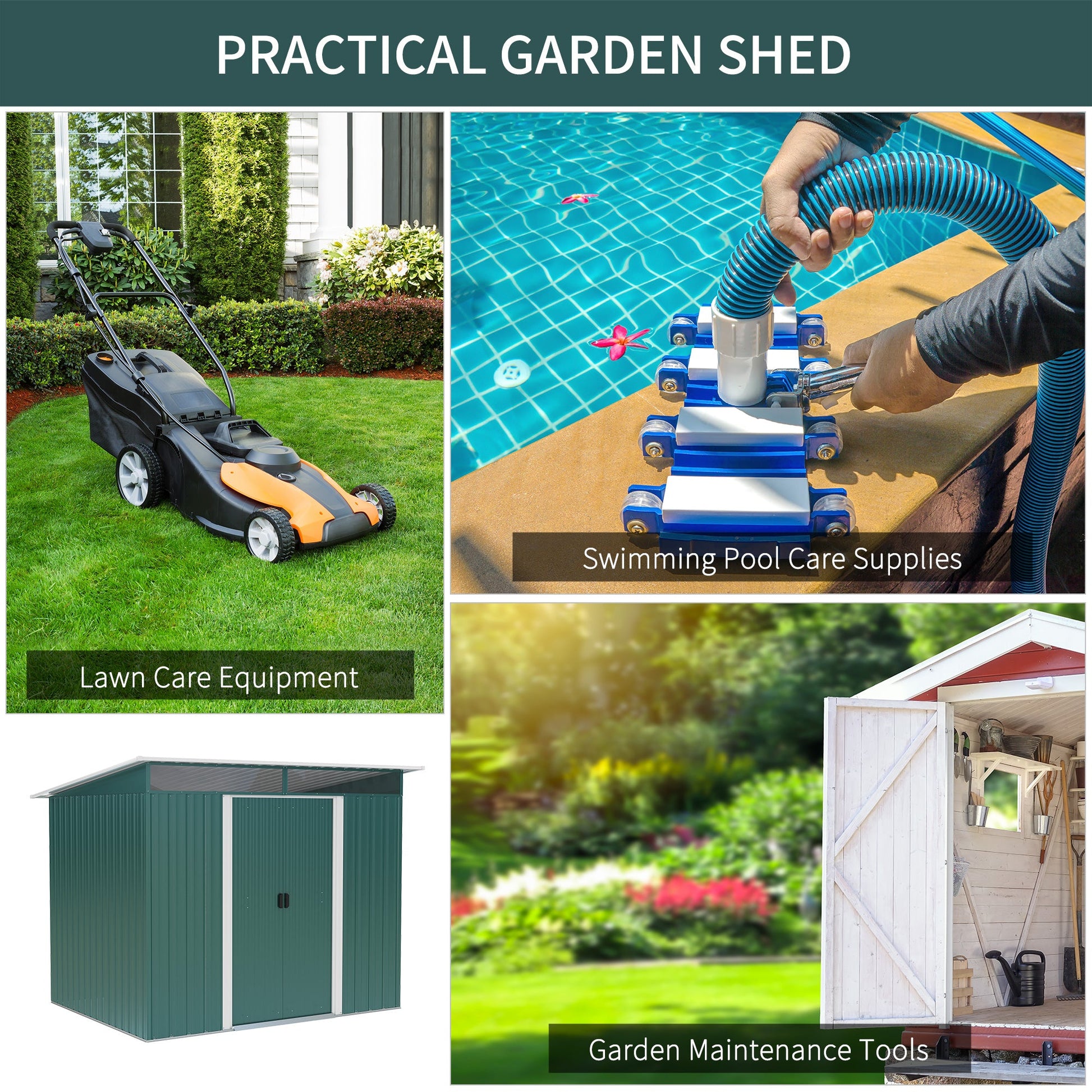 8.5' x 6' Garden Storage Shed with Skylight, Metal Outdoor Shed Tool House with Double Doors for Patio Yard, Dark Green