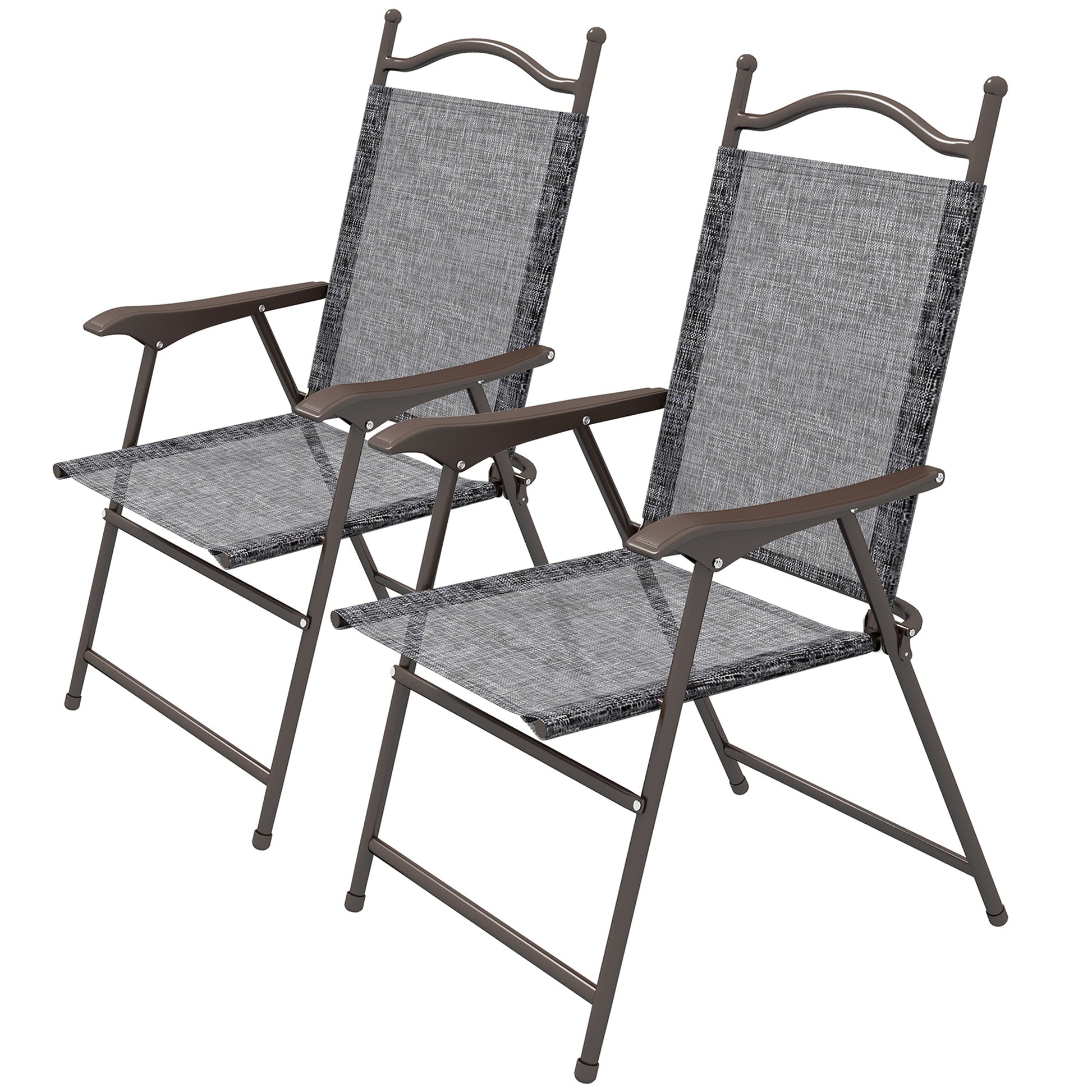 Outdoor Dining Chairs Set of 2, Folding Outdoor Patio Chairs with Armrests, Mesh Seat, High Backrest, All Weather for Backyard, Balcony, Porch, Poolside, Deck, Grey